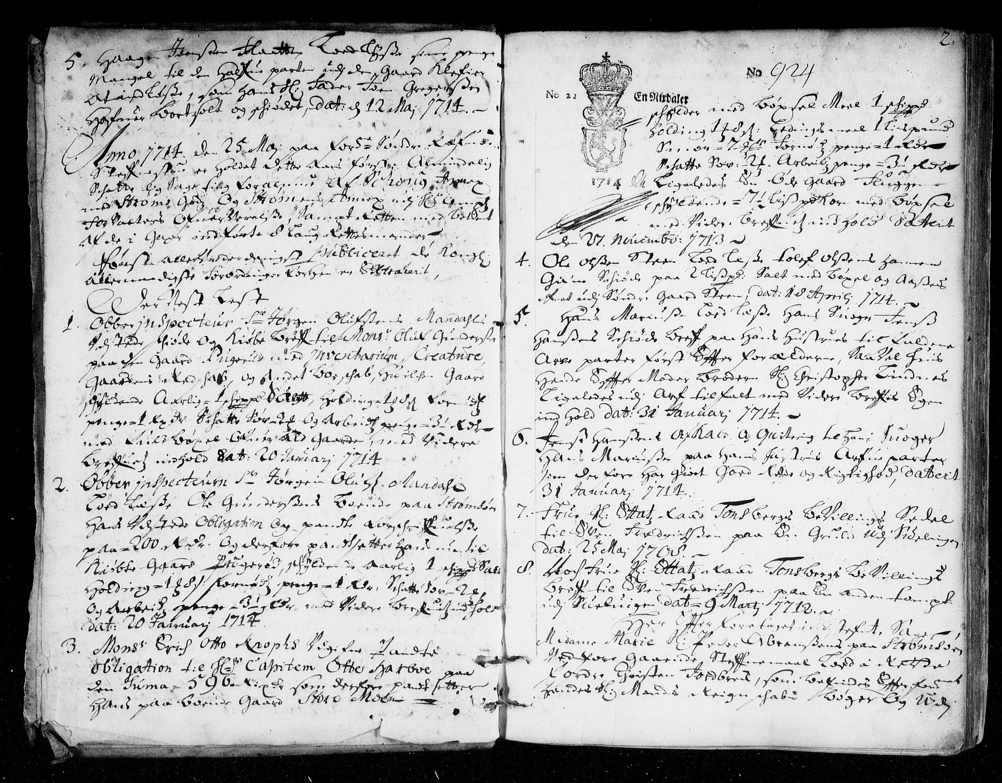Nordre Jarlsberg sorenskriveri, AV/SAKO-A-80/F/Fa/Faa/L0014: Tingbok, 1714-1717, p. 2