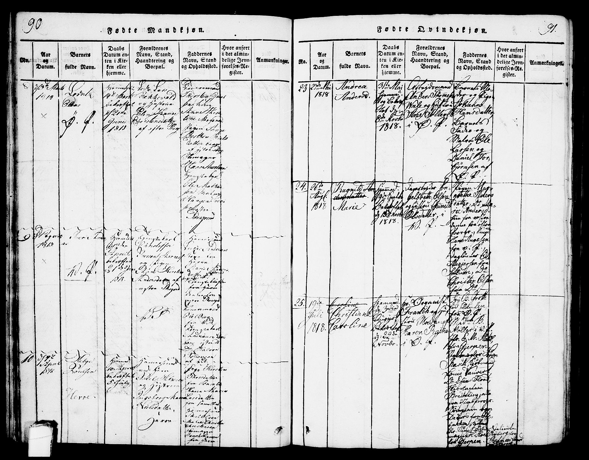 Porsgrunn kirkebøker , SAKO/A-104/G/Gb/L0001: Parish register (copy) no. II 1, 1817-1828, p. 90-91