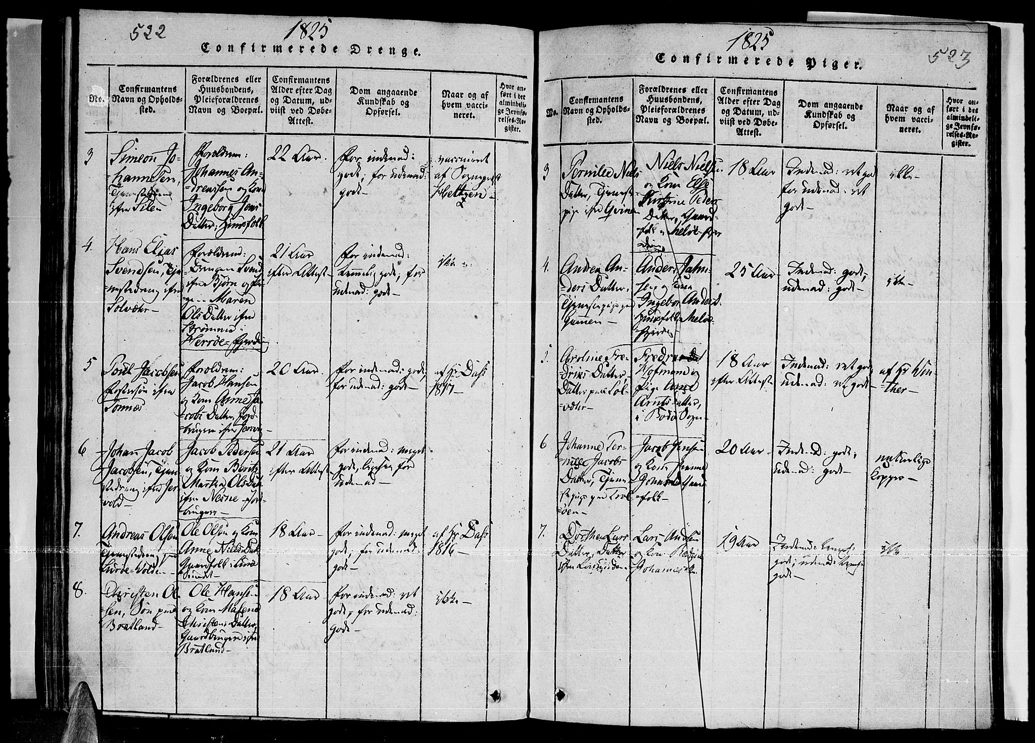 Ministerialprotokoller, klokkerbøker og fødselsregistre - Nordland, AV/SAT-A-1459/841/L0593: Parish register (official) no. 841A04 /3, 1820-1825, p. 522-523