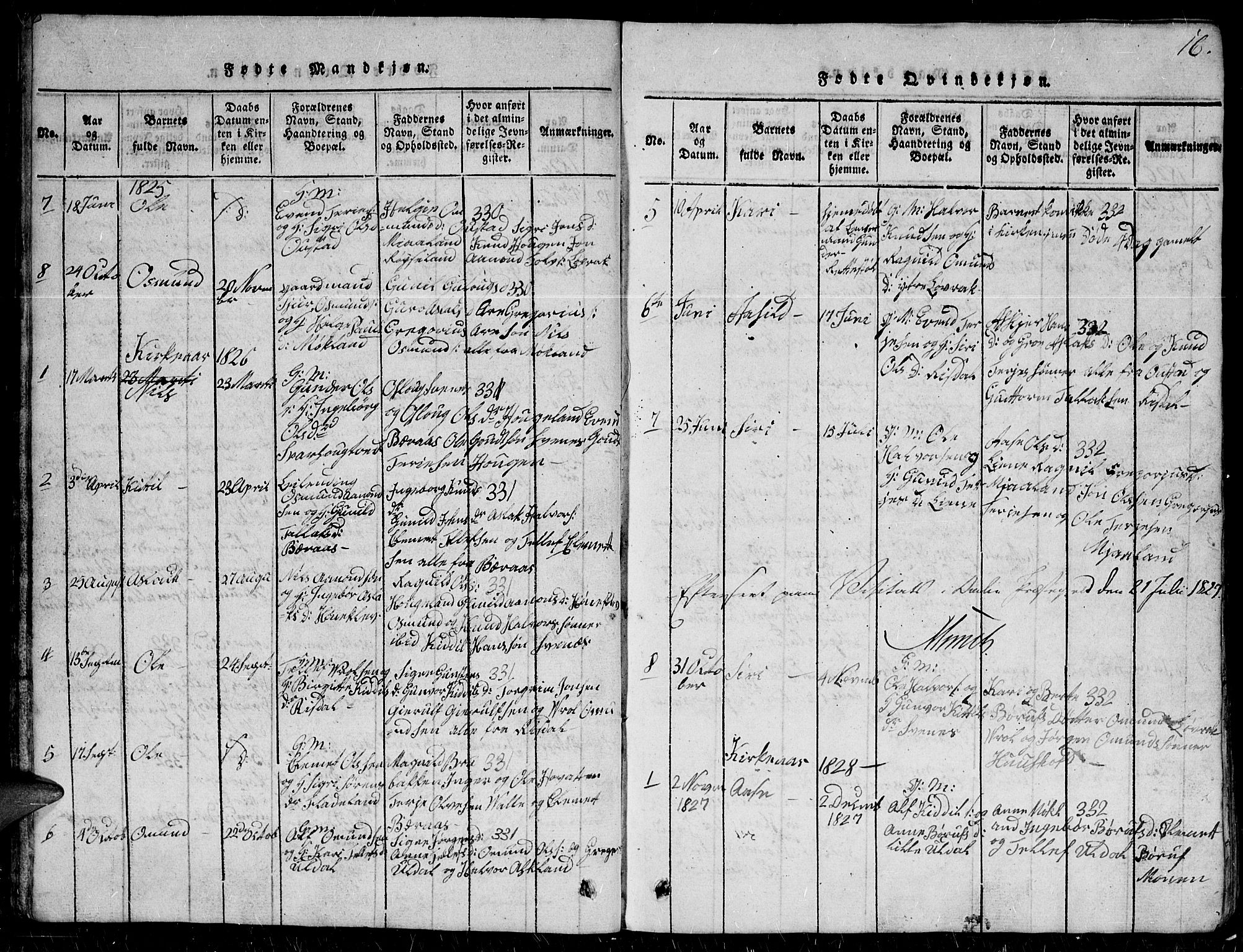 Herefoss sokneprestkontor, AV/SAK-1111-0019/F/Fb/Fbc/L0001: Parish register (copy) no. B 1, 1816-1866, p. 16