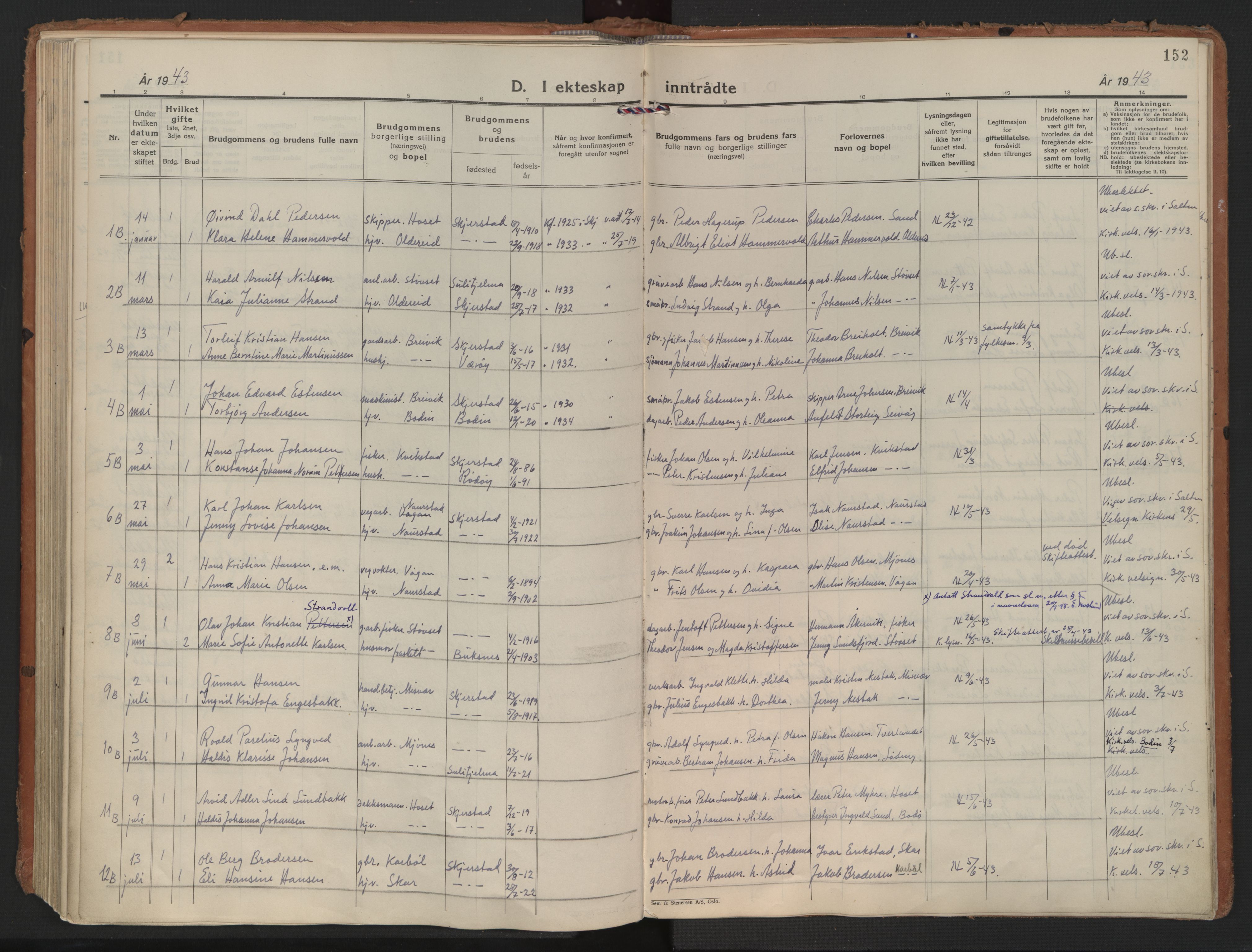 Ministerialprotokoller, klokkerbøker og fødselsregistre - Nordland, SAT/A-1459/852/L0749: Parish register (official) no. 852A19, 1933-1951, p. 152
