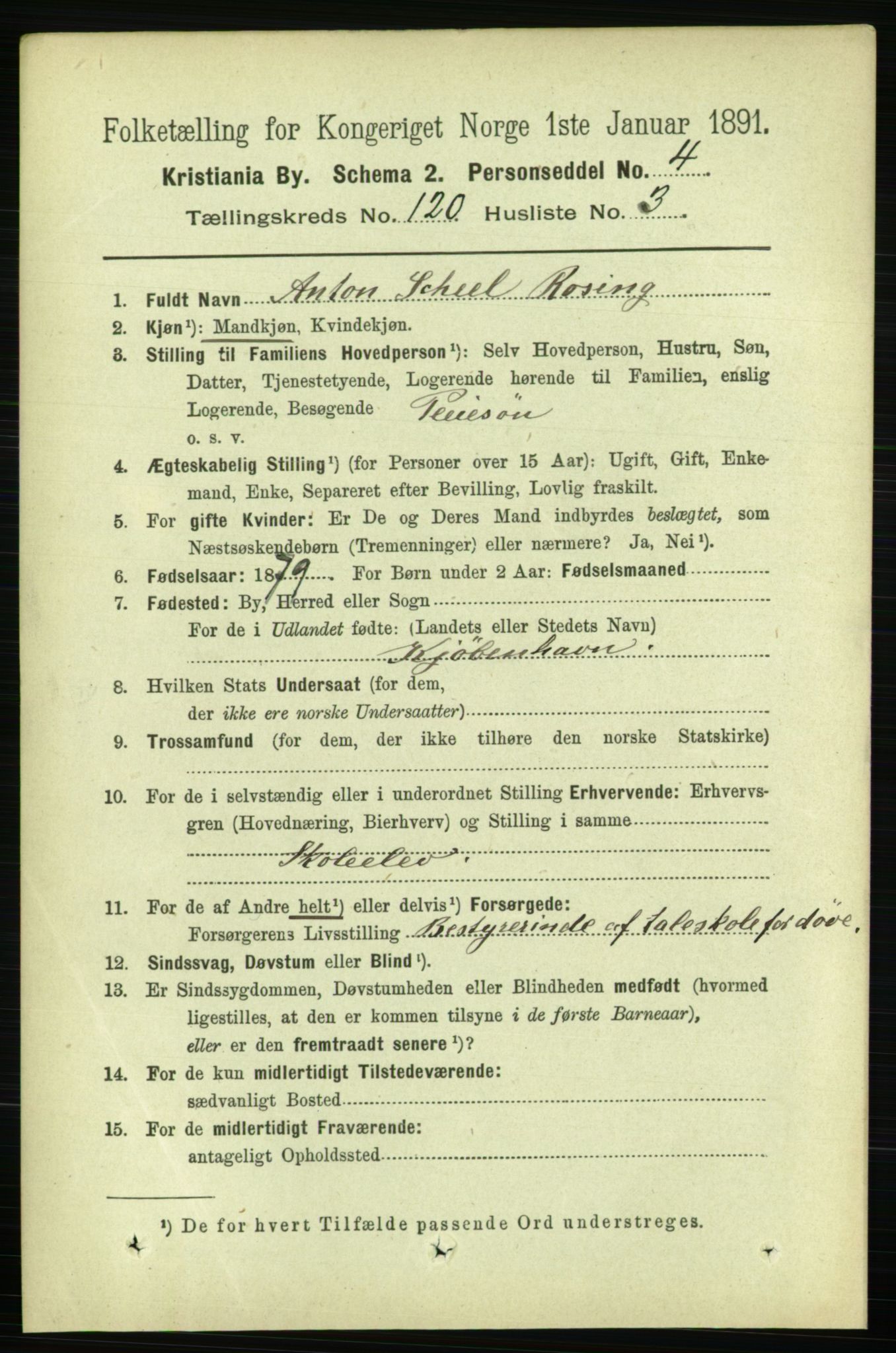 RA, 1891 census for 0301 Kristiania, 1891, p. 64006