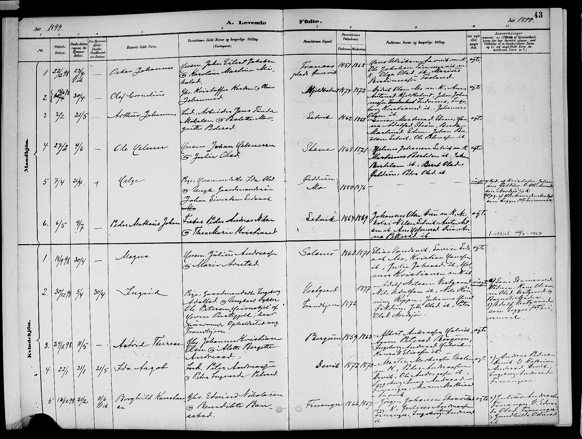 Ministerialprotokoller, klokkerbøker og fødselsregistre - Nord-Trøndelag, AV/SAT-A-1458/773/L0617: Parish register (official) no. 773A08, 1887-1910, p. 43