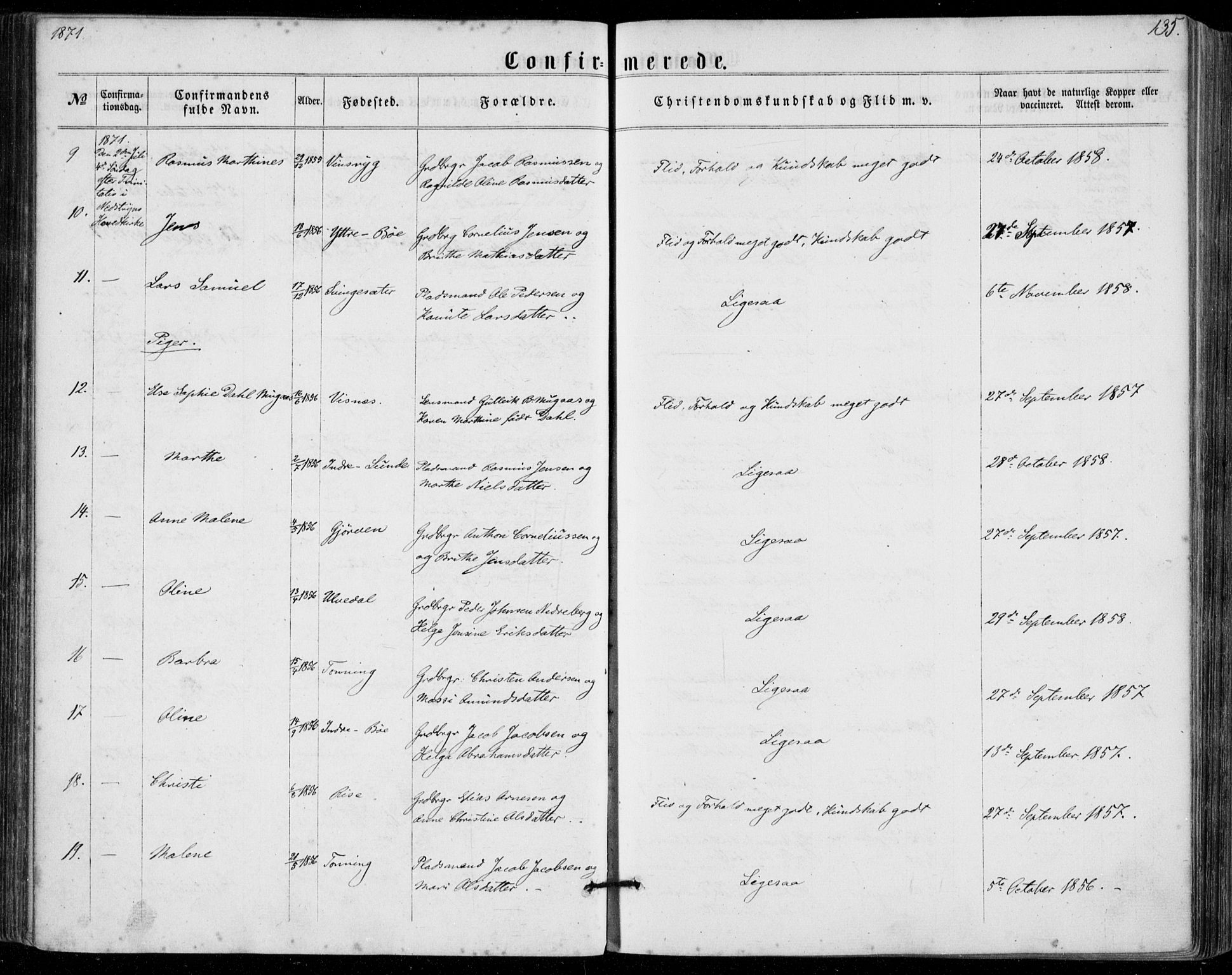 Stryn Sokneprestembete, AV/SAB-A-82501: Parish register (official) no. A 3, 1862-1877, p. 135