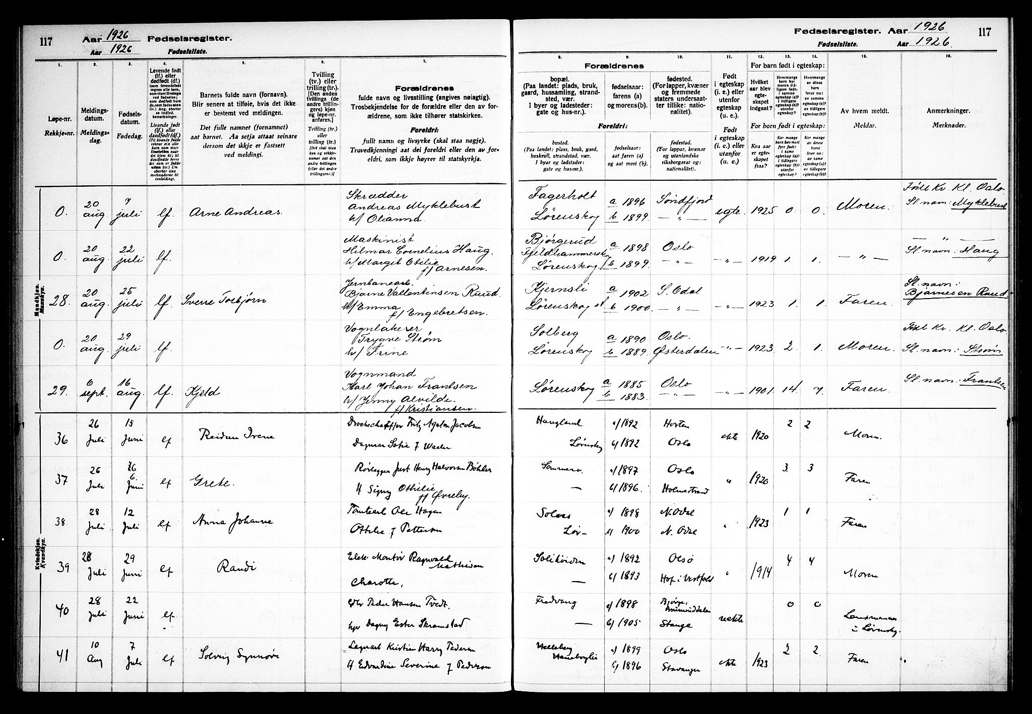 Skedsmo prestekontor Kirkebøker, AV/SAO-A-10033a/J/Jb/L0001: Birth register no. II 1, 1916-1932, p. 117