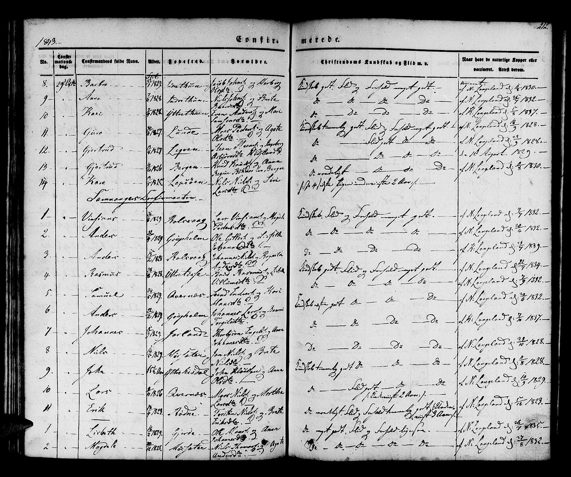 Os sokneprestembete, AV/SAB-A-99929: Parish register (official) no. A 15, 1839-1851, p. 212