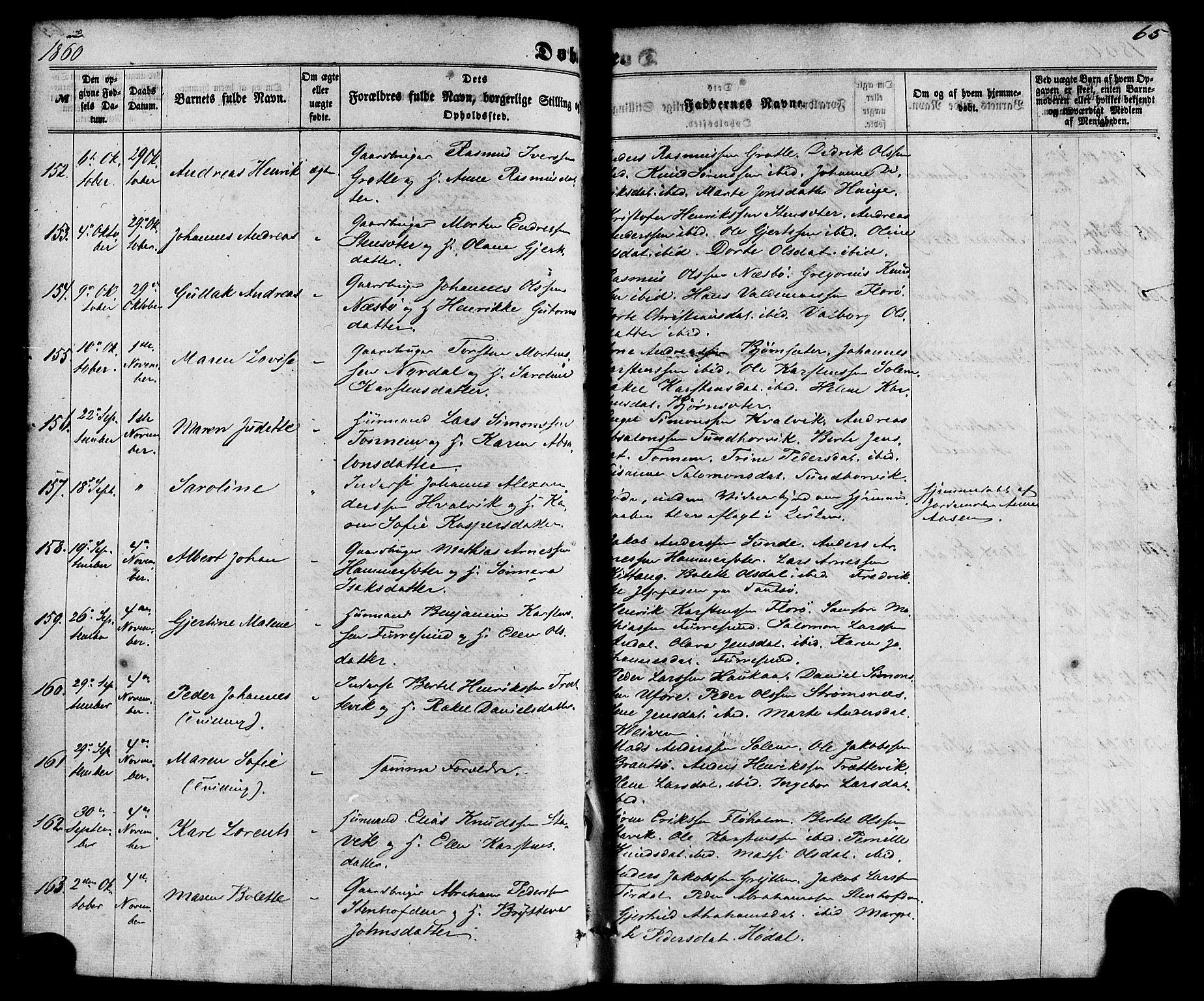 Kinn sokneprestembete, AV/SAB-A-80801/H/Haa/Haaa/L0006: Parish register (official) no. A 6, 1857-1885, p. 65