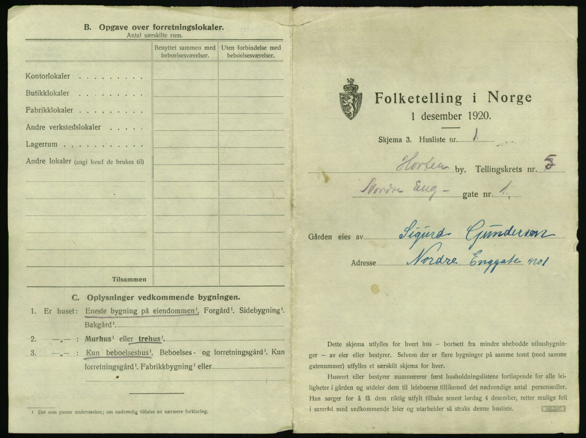 SAKO, 1920 census for Horten, 1920, p. 1539