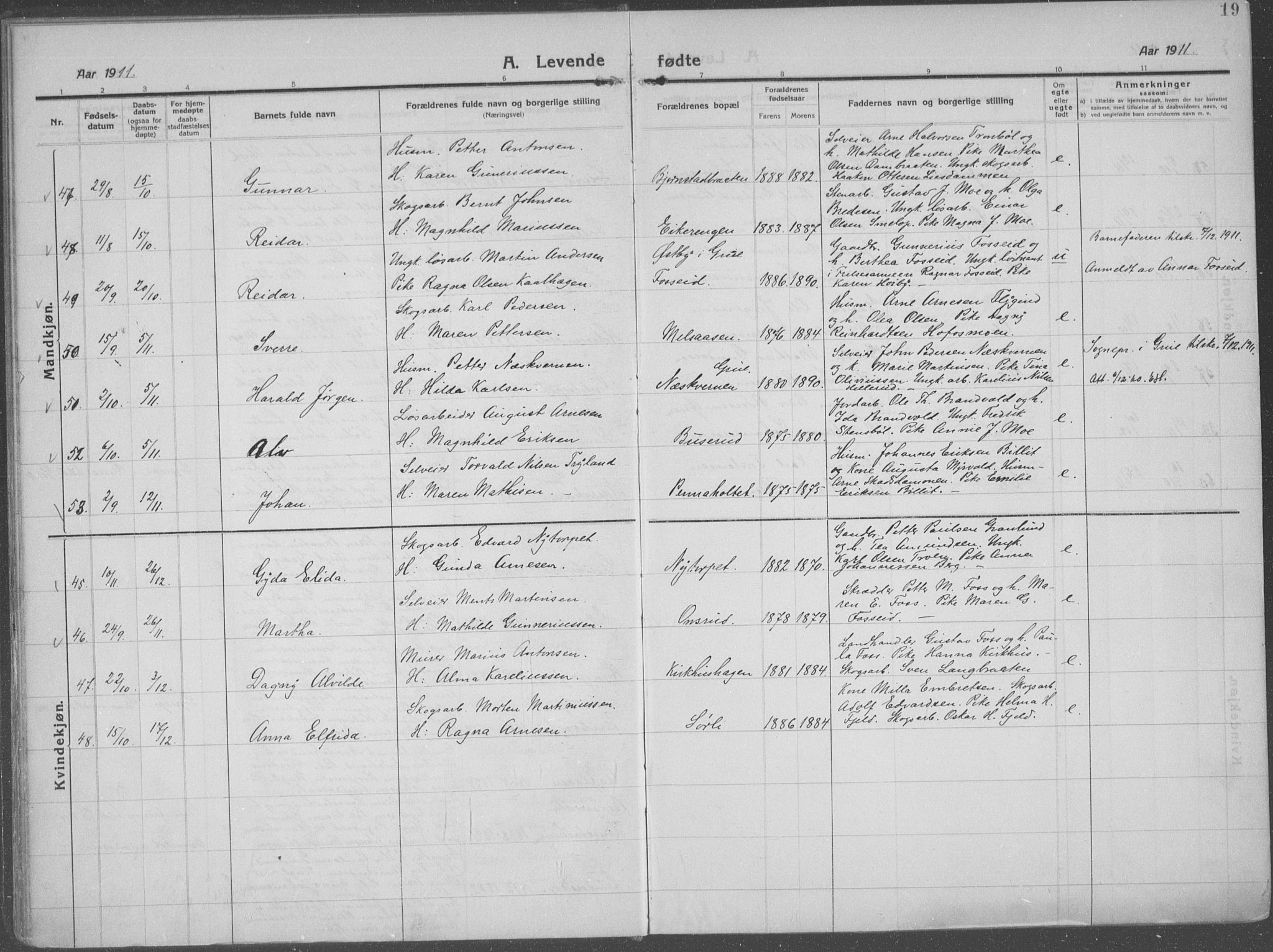 Brandval prestekontor, AV/SAH-PREST-034/H/Ha/Haa/L0004: Parish register (official) no. 4, 1910-1924, p. 19