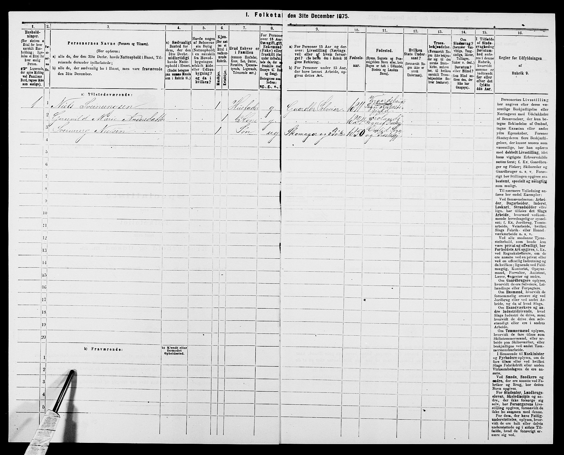 SAK, 1875 census for 0929P Åmli, 1875, p. 397