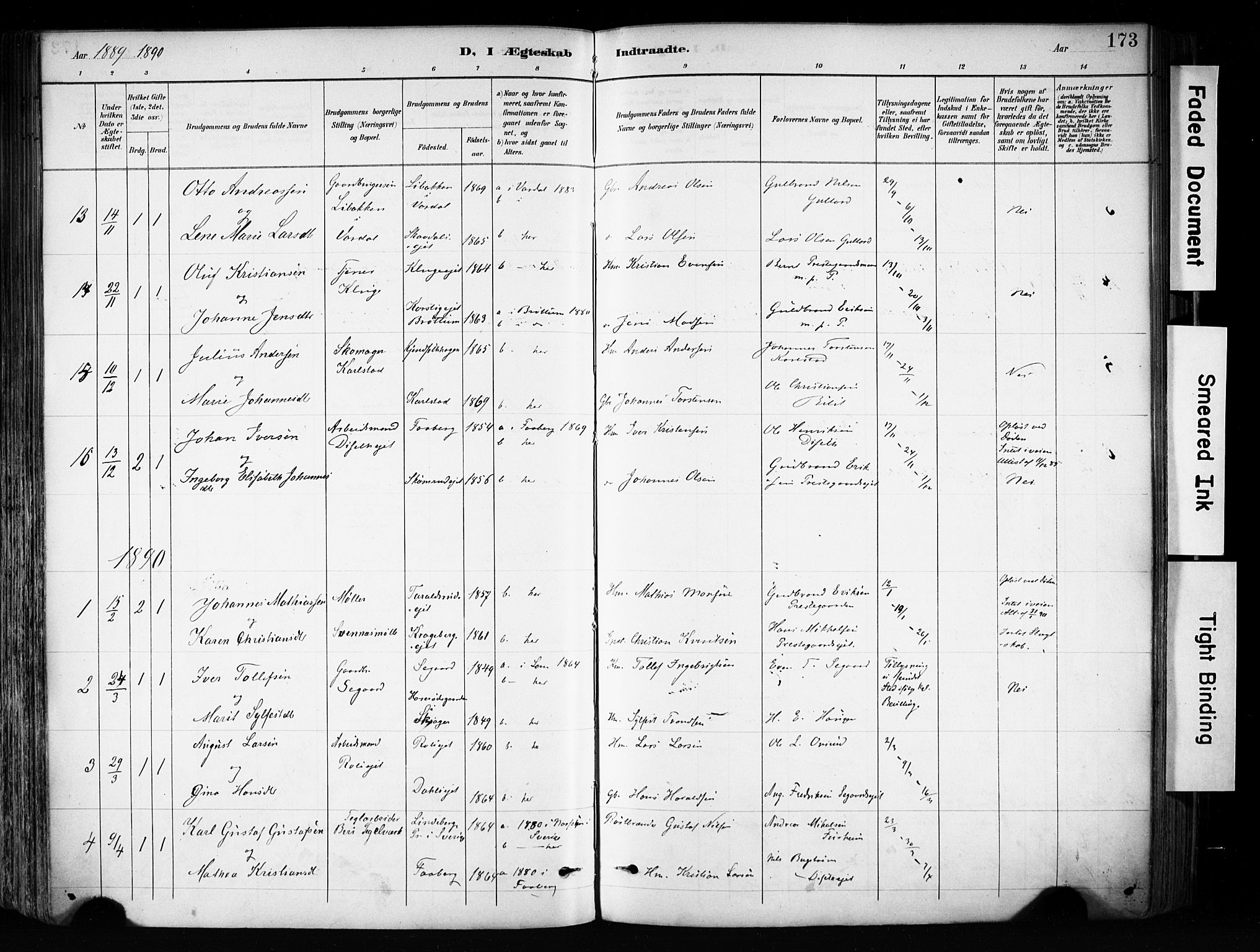 Biri prestekontor, SAH/PREST-096/H/Ha/Haa/L0009: Parish register (official) no. 9, 1887-1900, p. 173