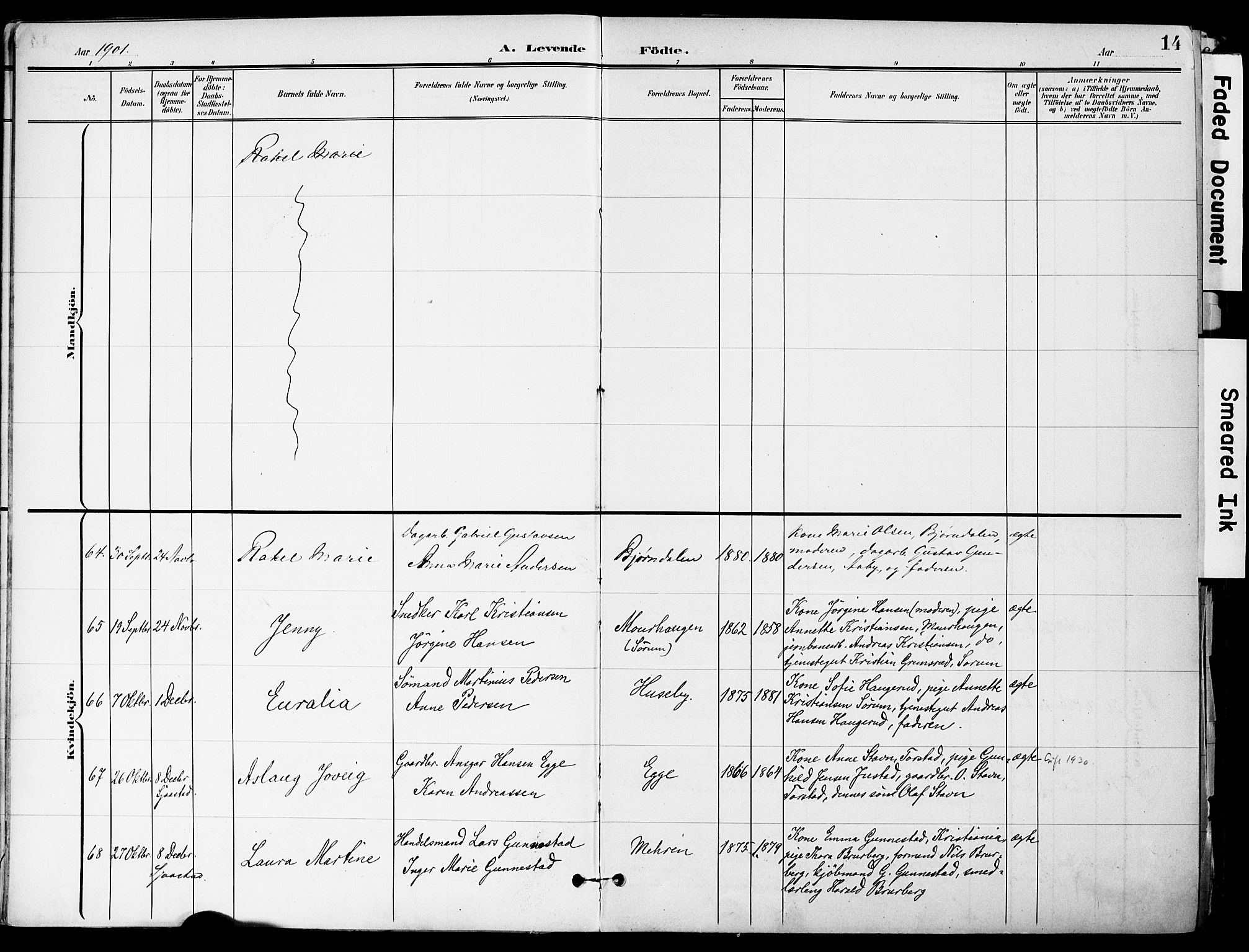 Lier kirkebøker, SAKO/A-230/F/Fa/L0017: Parish register (official) no. I 17, 1901-1908, p. 14