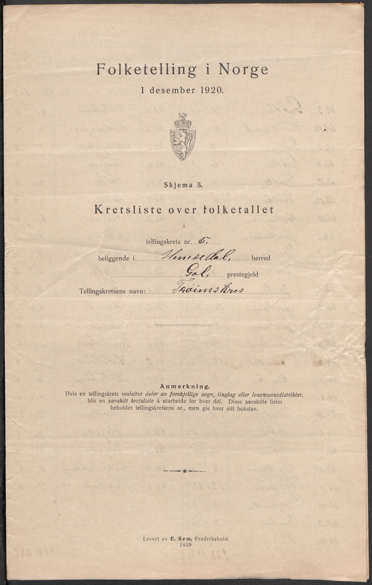 SAKO, 1920 census for Hemsedal, 1920, p. 17