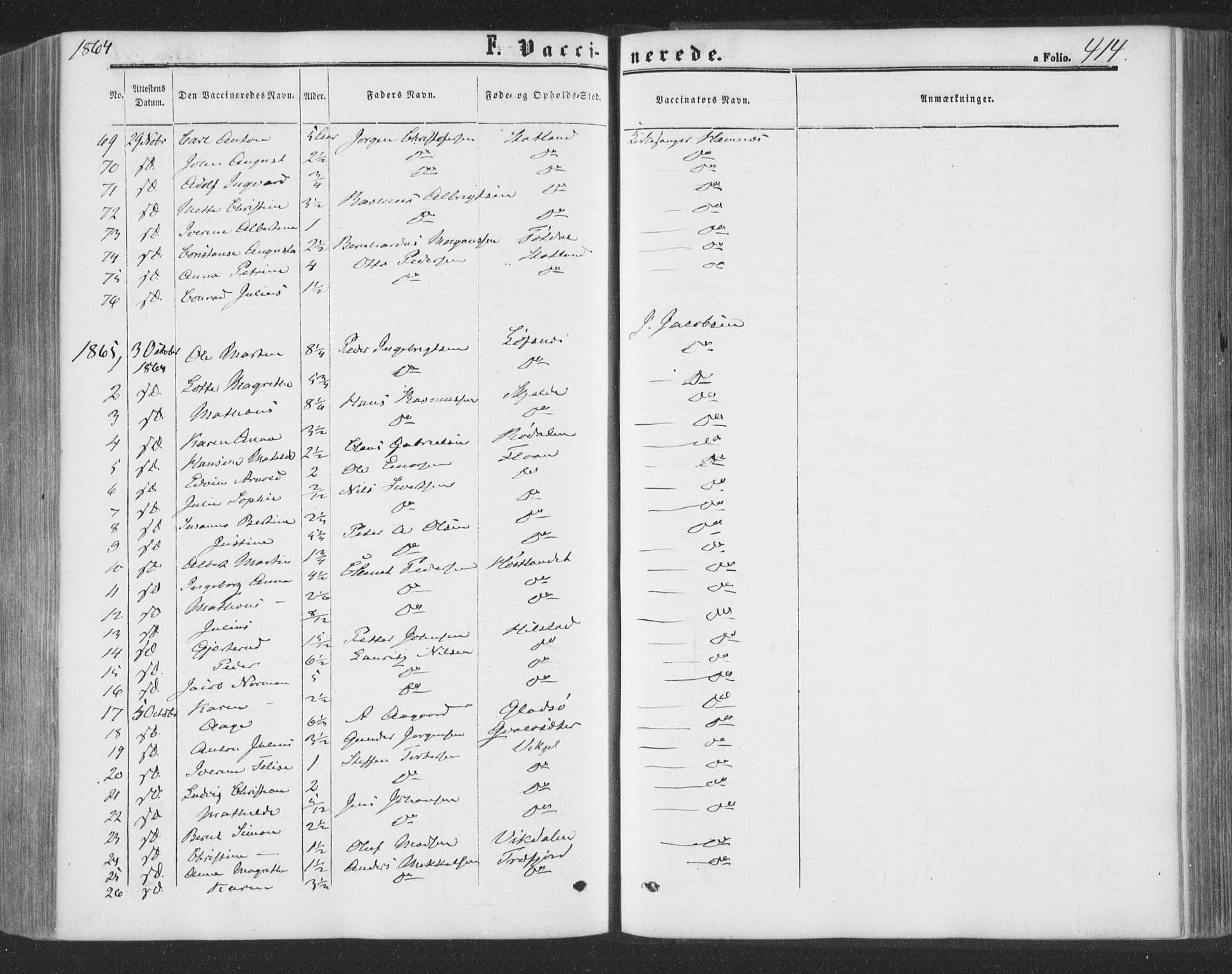 Ministerialprotokoller, klokkerbøker og fødselsregistre - Nord-Trøndelag, SAT/A-1458/773/L0615: Parish register (official) no. 773A06, 1857-1870, p. 414