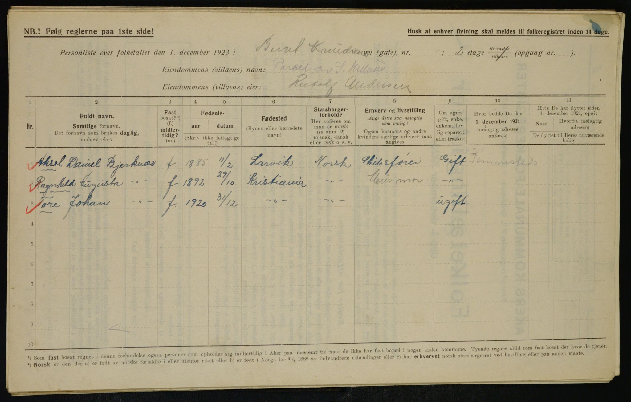 , Municipal Census 1923 for Aker, 1923, p. 36848