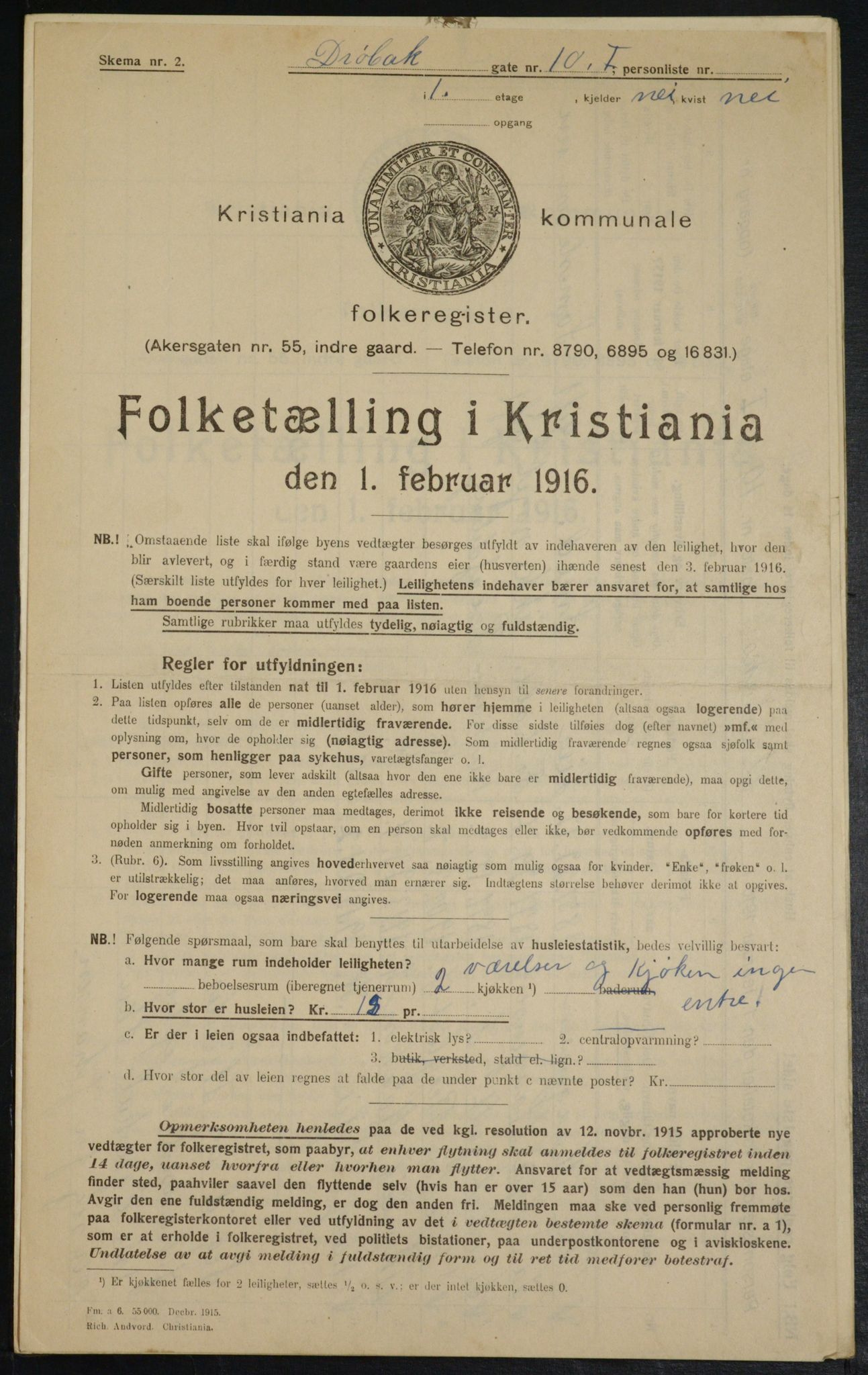 OBA, Municipal Census 1916 for Kristiania, 1916, p. 17494