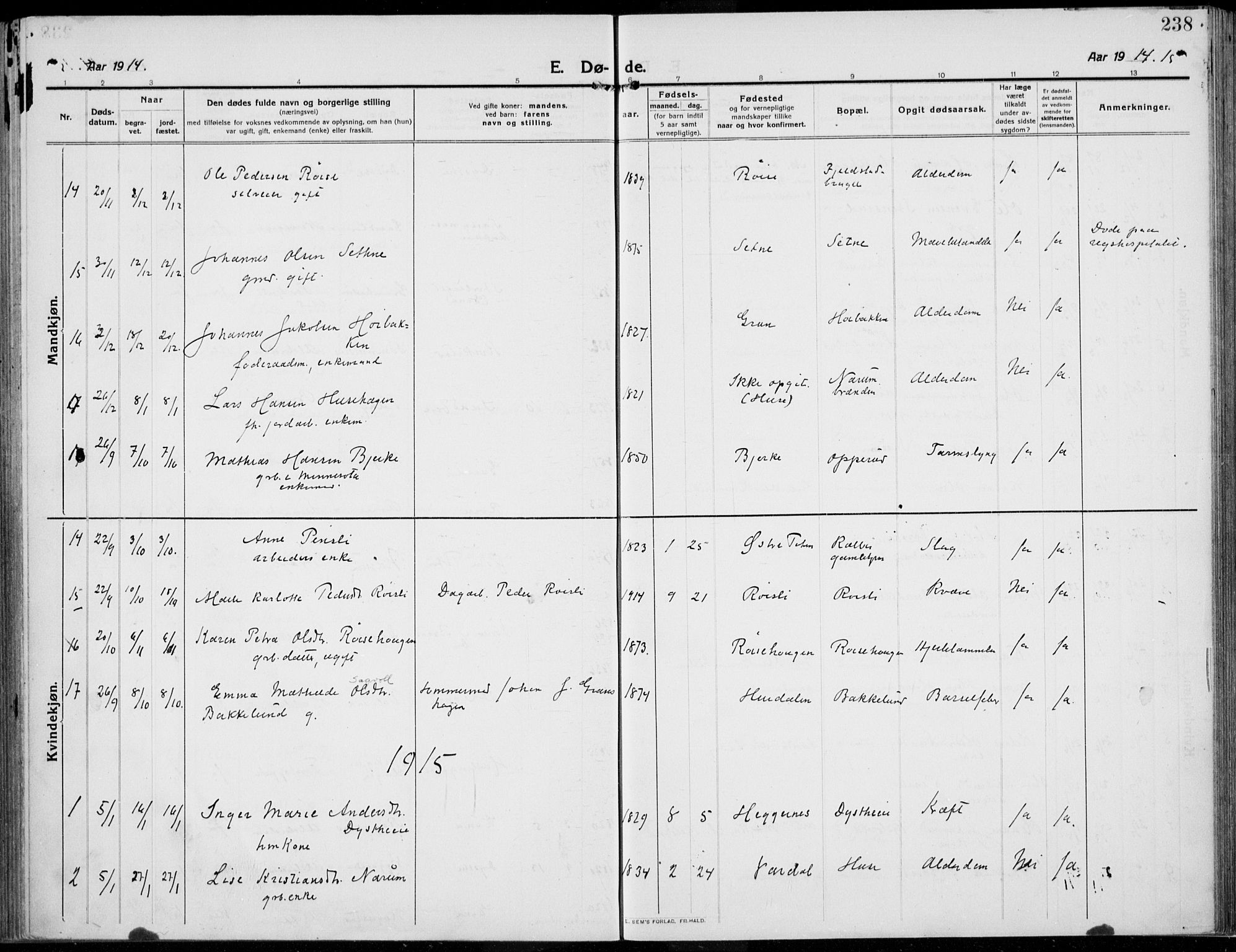 Kolbu prestekontor, SAH/PREST-110/H/Ha/Haa/L0002: Parish register (official) no. 2, 1912-1926, p. 238