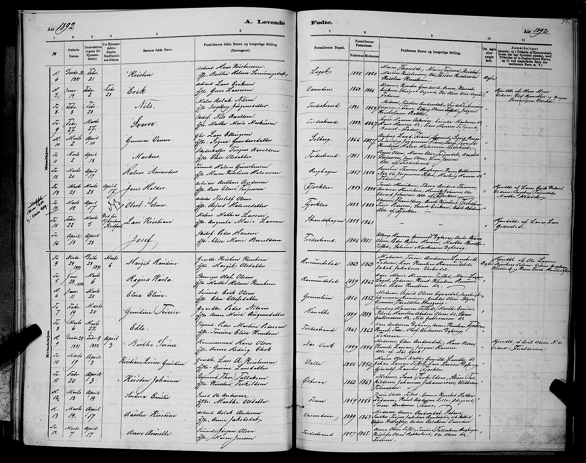Holt sokneprestkontor, SAK/1111-0021/F/Fb/L0010: Parish register (copy) no. B 10, 1883-1896, p. 95