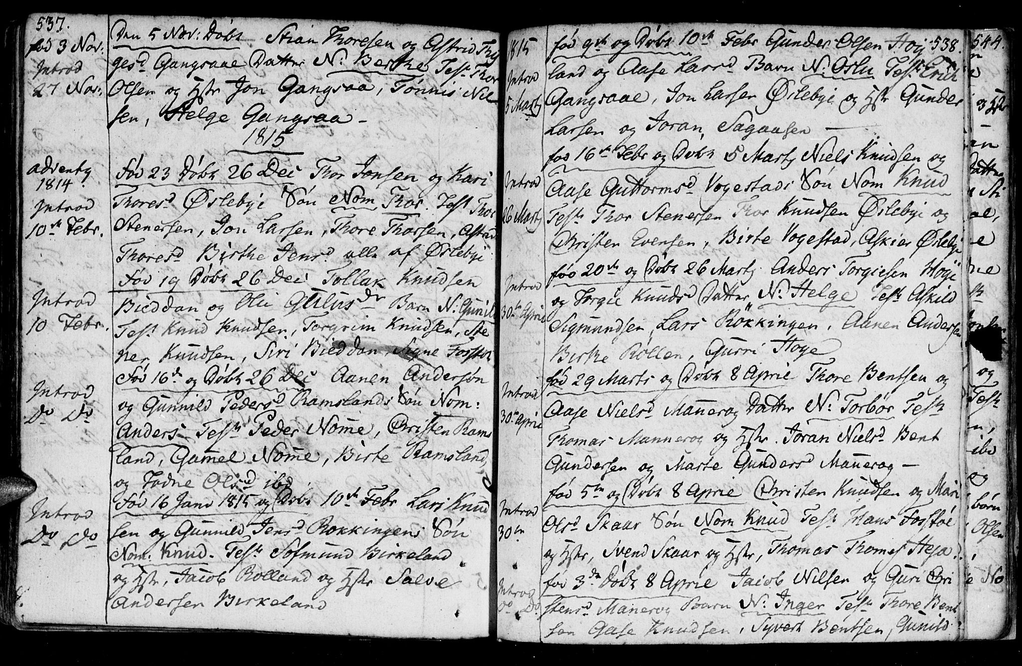 Holum sokneprestkontor, SAK/1111-0022/F/Fa/Fac/L0001: Parish register (official) no. A 1, 1773-1820, p. 537-538