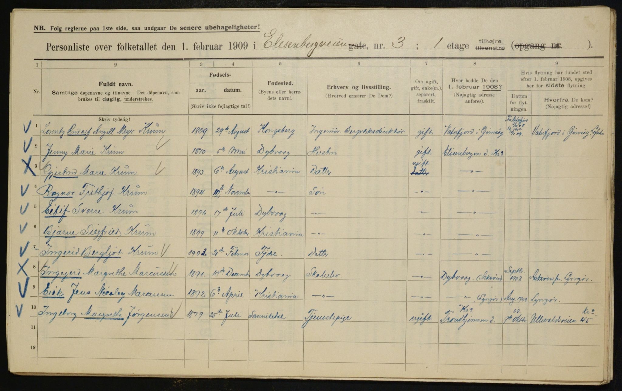 OBA, Municipal Census 1909 for Kristiania, 1909, p. 18451