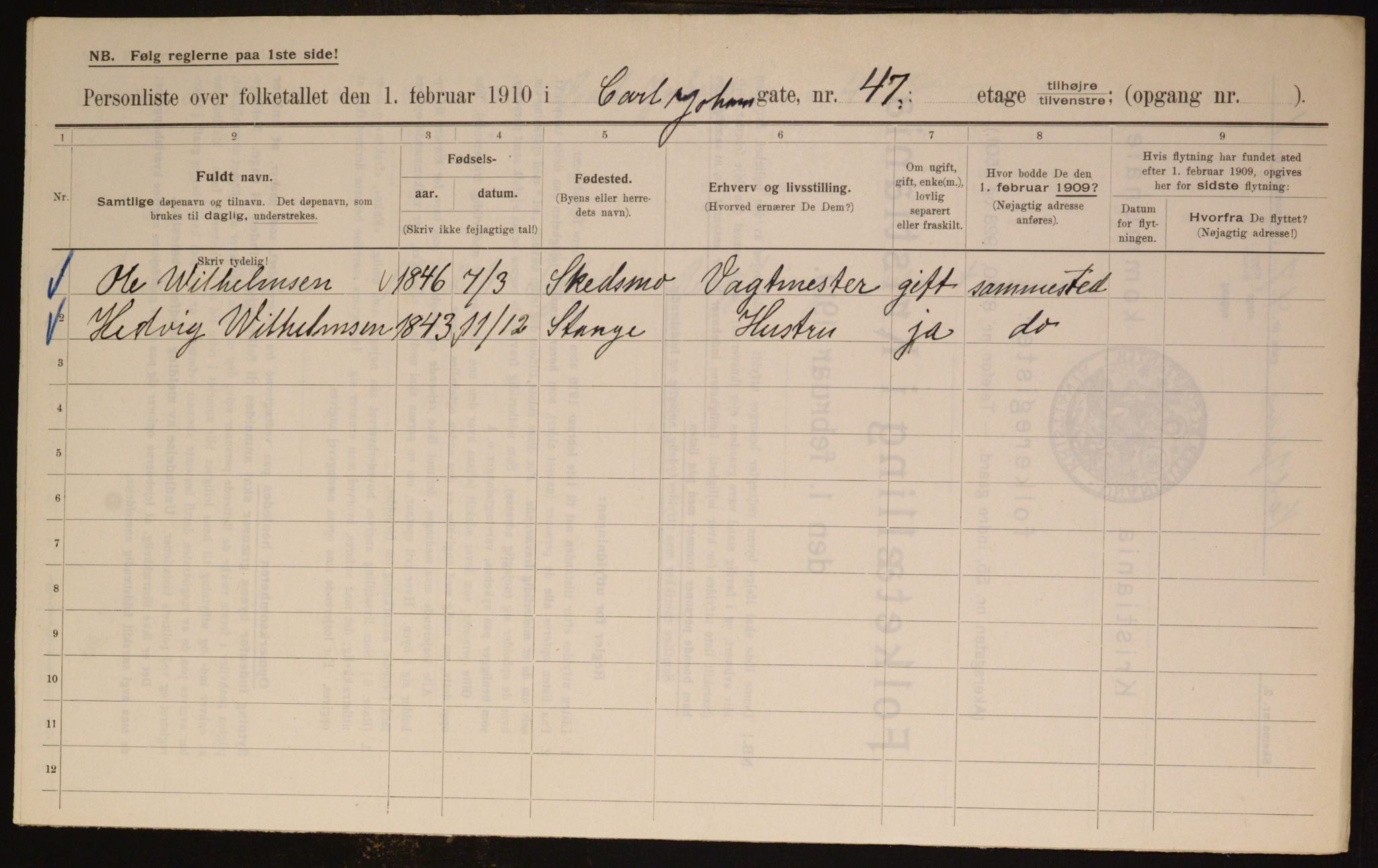 OBA, Municipal Census 1910 for Kristiania, 1910, p. 47489