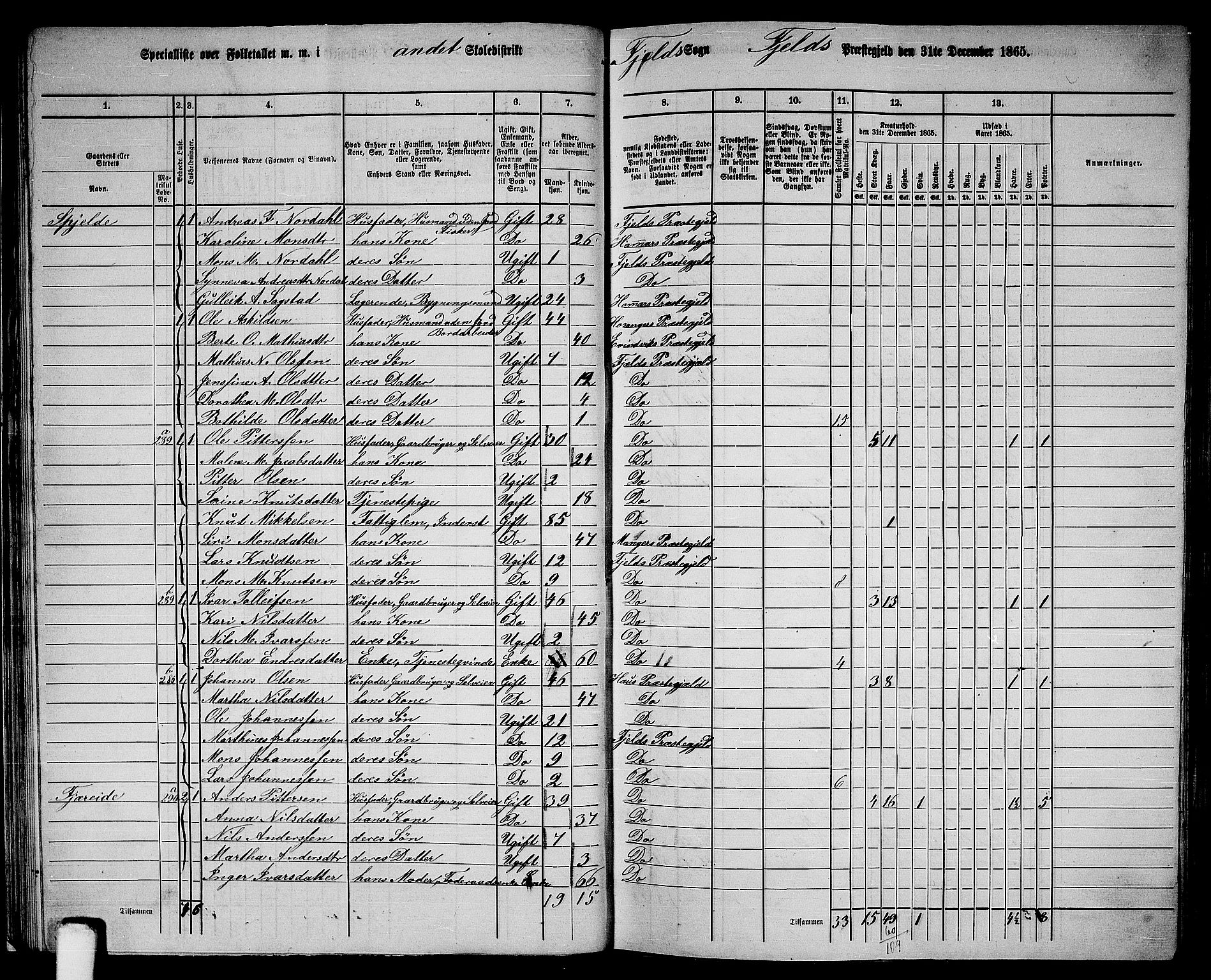 RA, 1865 census for Fjell, 1865, p. 31