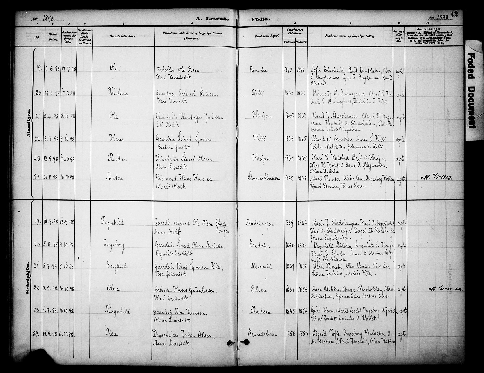 Dovre prestekontor, AV/SAH-PREST-066/H/Ha/Haa/L0003: Parish register (official) no. 3, 1891-1901, p. 42