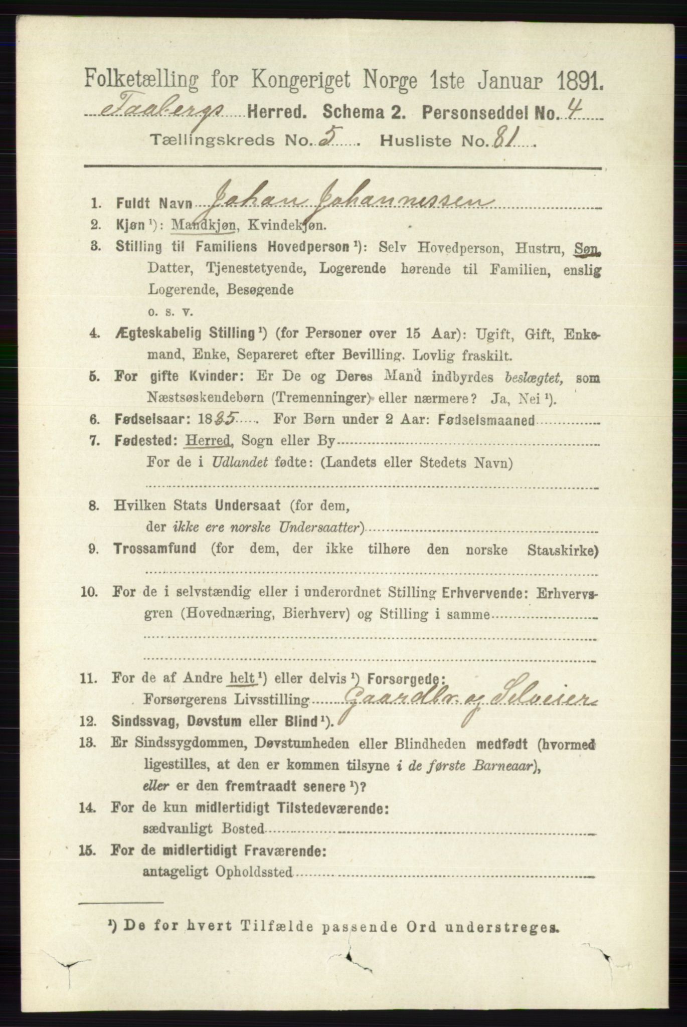 RA, 1891 census for 0524 Fåberg, 1891, p. 2135