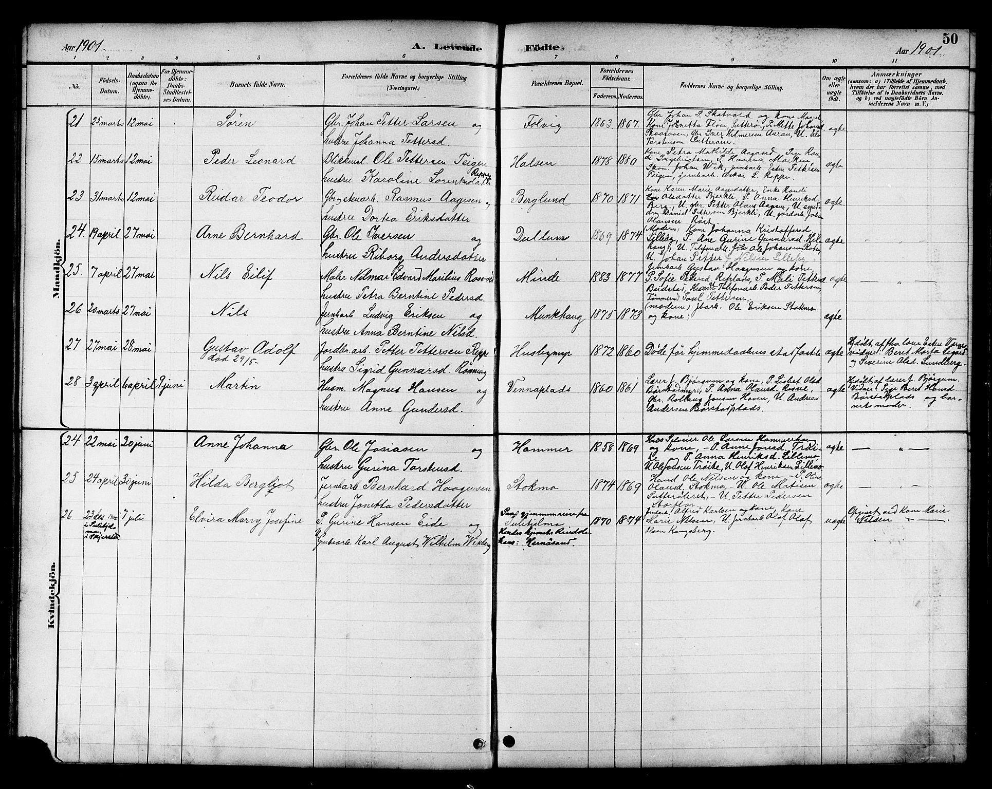 Ministerialprotokoller, klokkerbøker og fødselsregistre - Nord-Trøndelag, AV/SAT-A-1458/709/L0087: Parish register (copy) no. 709C01, 1892-1913, p. 50