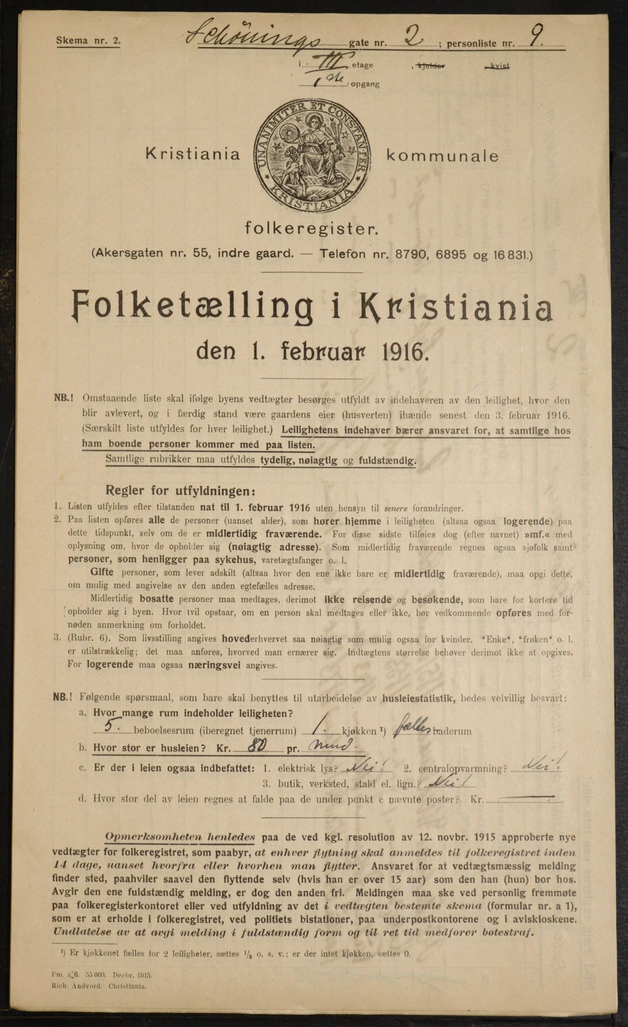 OBA, Municipal Census 1916 for Kristiania, 1916, p. 95630