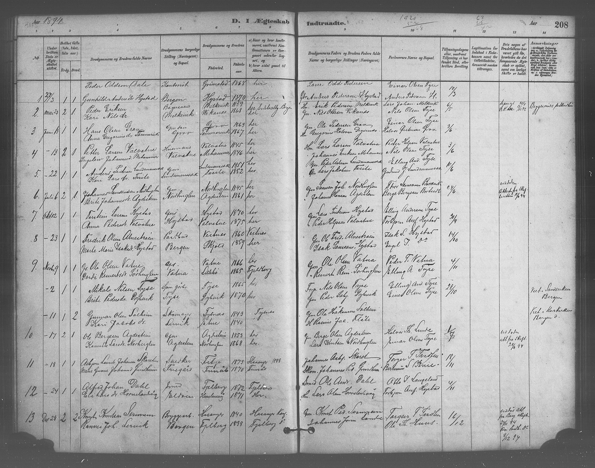 Stord sokneprestembete, SAB/A-78201/H/Hab: Parish register (copy) no. A 2, 1879-1909, p. 208