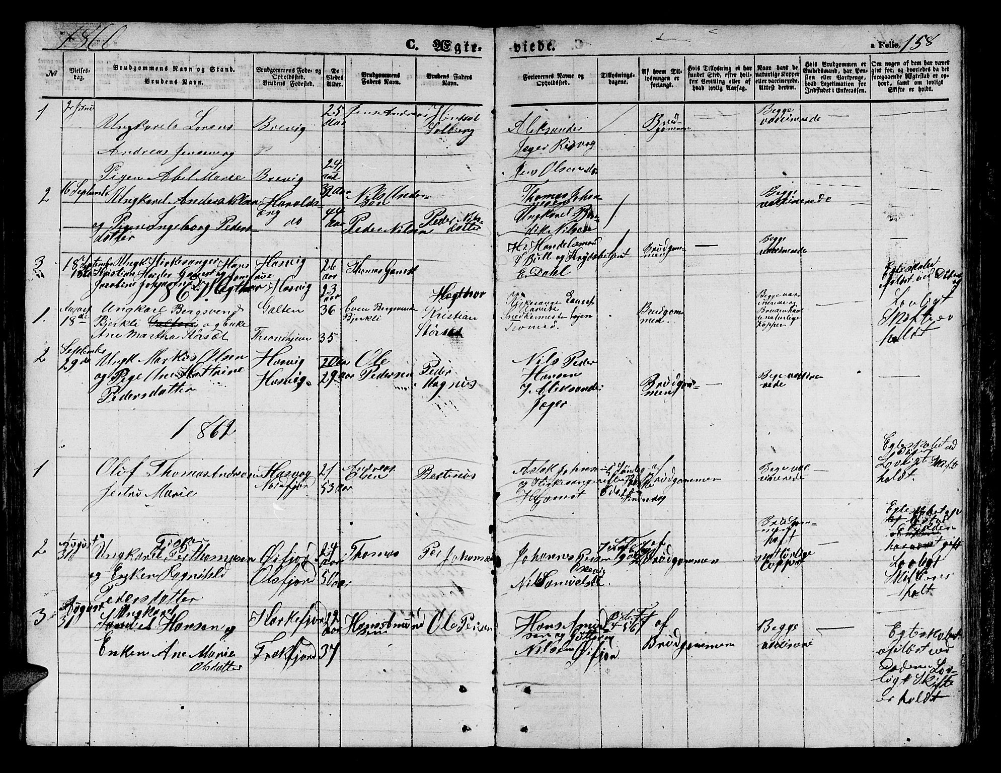 Loppa sokneprestkontor, SATØ/S-1339/H/Hb/L0003klokker: Parish register (copy) no. 3, 1853-1880, p. 158