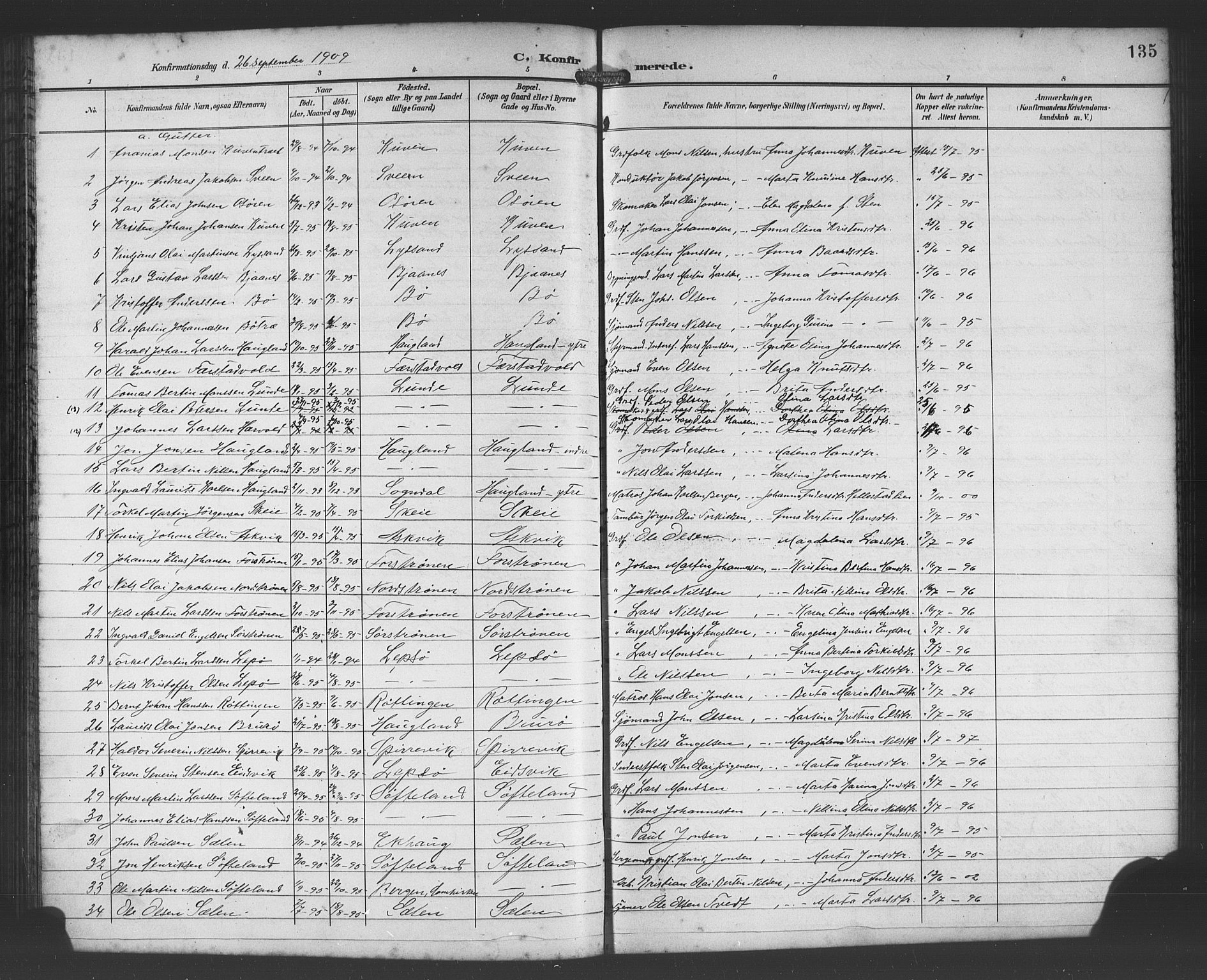 Os sokneprestembete, AV/SAB-A-99929: Parish register (copy) no. A 3, 1897-1913, p. 135