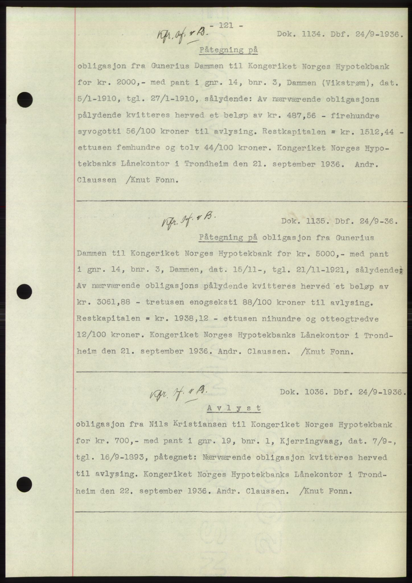 Hitra sorenskriveri, AV/SAT-A-0018/2/2C/2Ca: Mortgage book no. C1, 1936-1945, Diary no: : 1134/1936