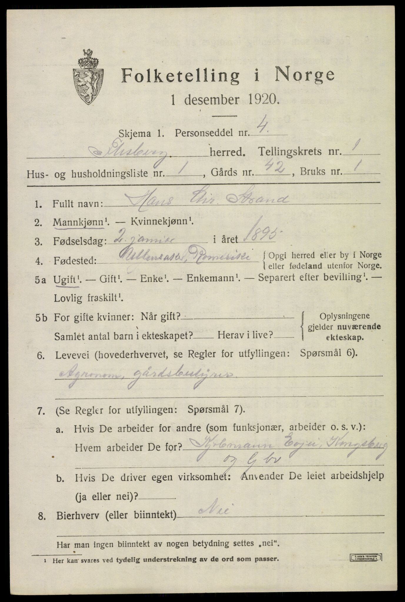 SAKO, 1920 census for Flesberg, 1920, p. 969