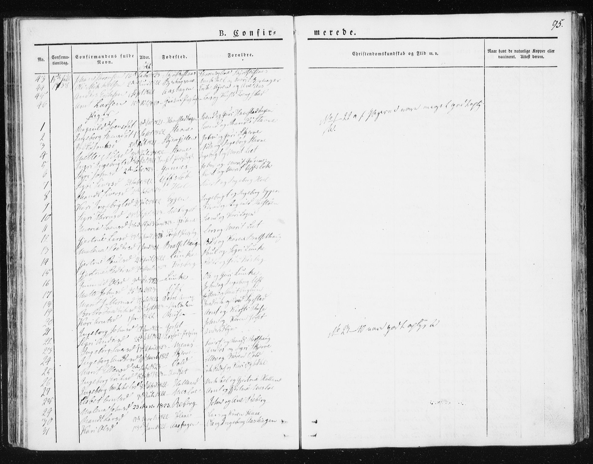 Ministerialprotokoller, klokkerbøker og fødselsregistre - Sør-Trøndelag, AV/SAT-A-1456/674/L0869: Parish register (official) no. 674A01, 1829-1860, p. 95