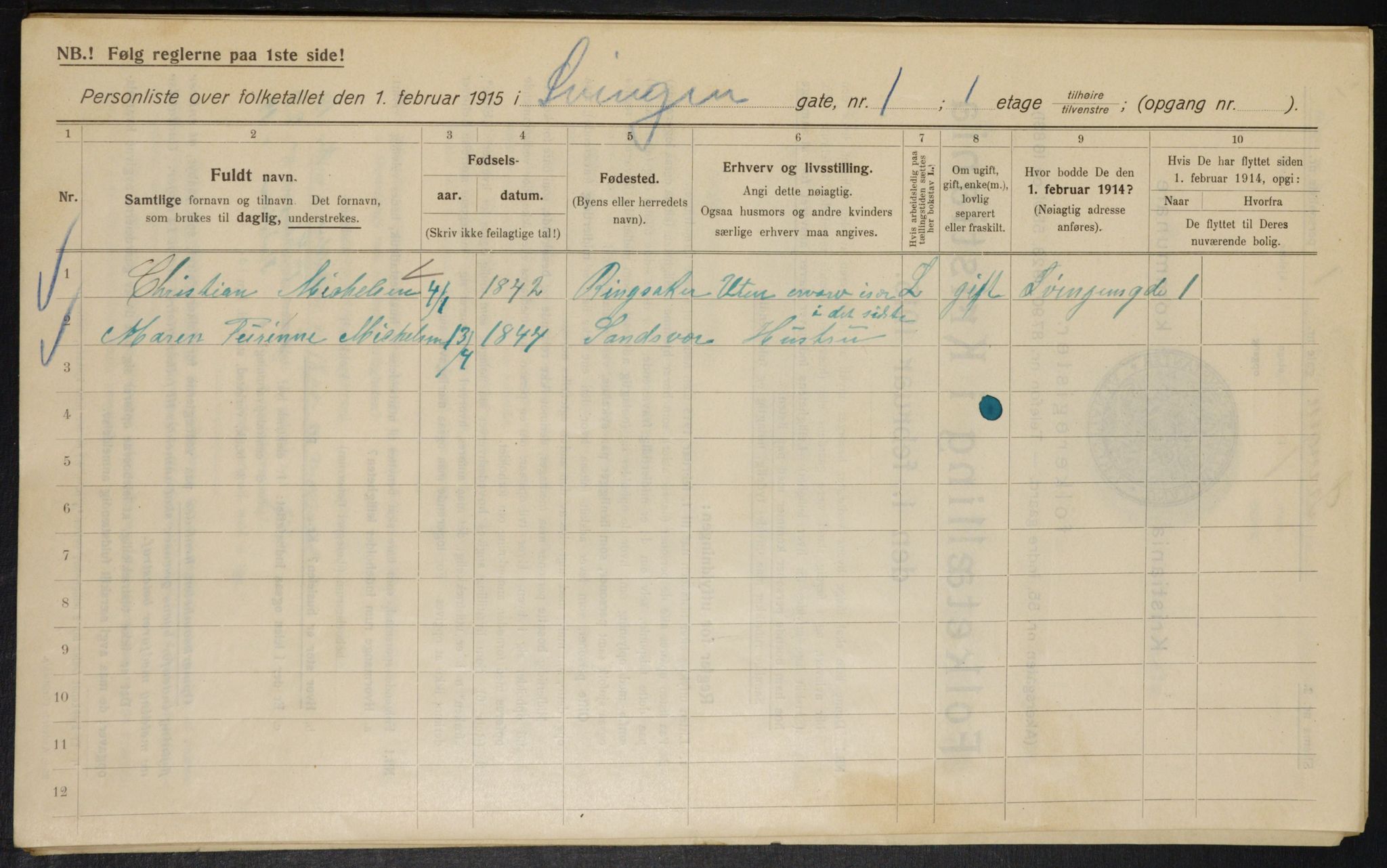 OBA, Municipal Census 1915 for Kristiania, 1915, p. 106360