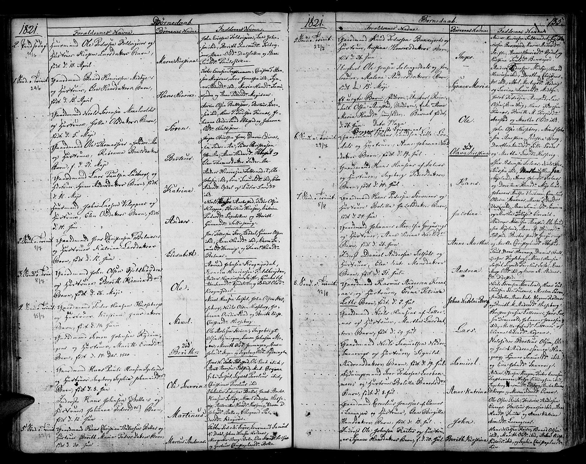 Ibestad sokneprestembete, AV/SATØ-S-0077/H/Ha/Haa/L0004kirke: Parish register (official) no. 4, 1801-1824, p. 135