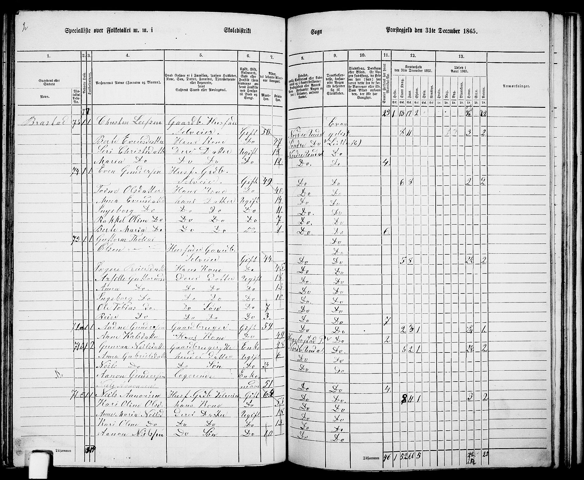 RA, 1865 census for Nord-Audnedal, 1865, p. 71