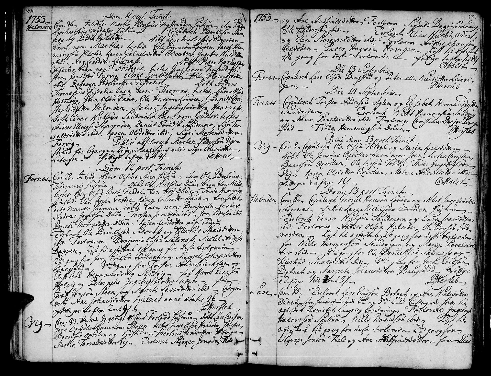 Ministerialprotokoller, klokkerbøker og fødselsregistre - Nord-Trøndelag, SAT/A-1458/773/L0607: Parish register (official) no. 773A01, 1751-1783, p. 54-55