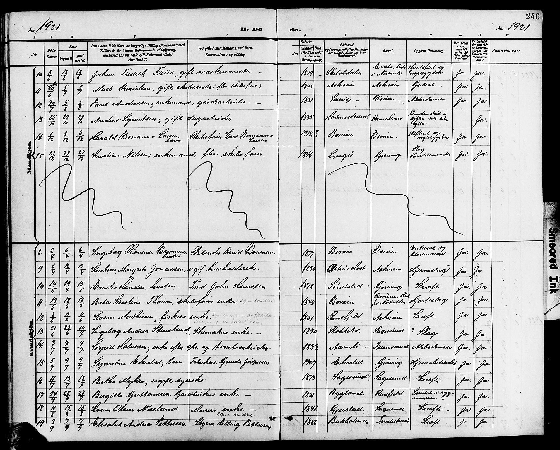 Dypvåg sokneprestkontor, AV/SAK-1111-0007/F/Fb/Fba/L0014: Parish register (copy) no. B 14, 1901-1922, p. 246