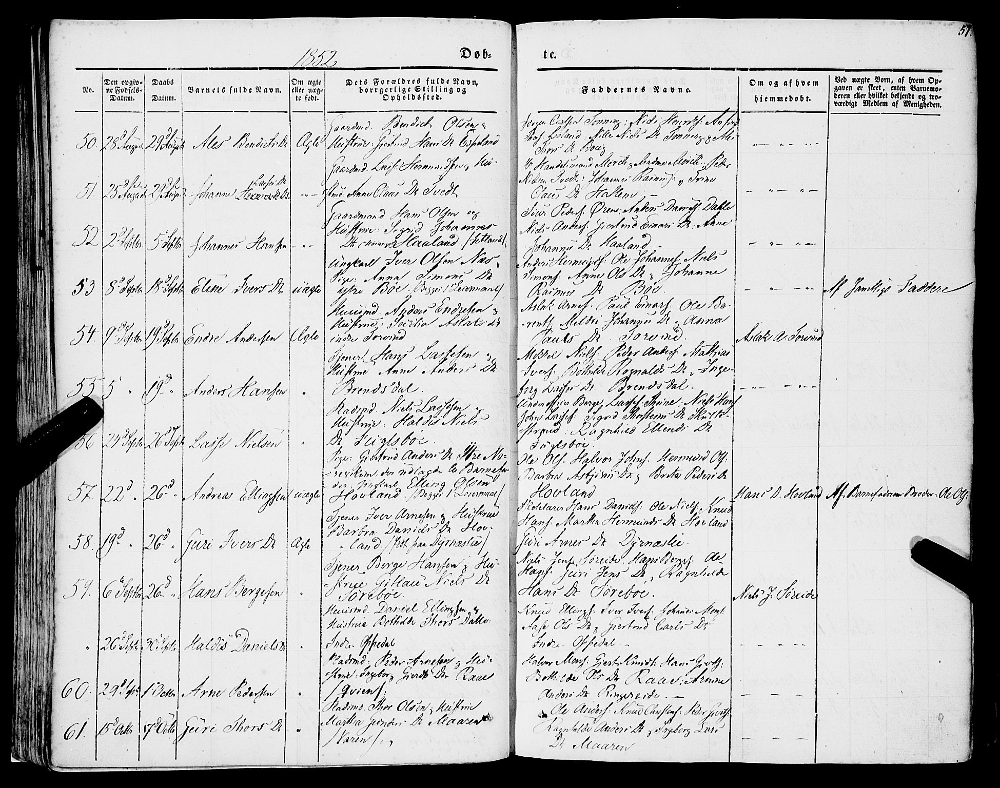 Lavik sokneprestembete, SAB/A-80901: Parish register (official) no. A 3, 1843-1863, p. 57