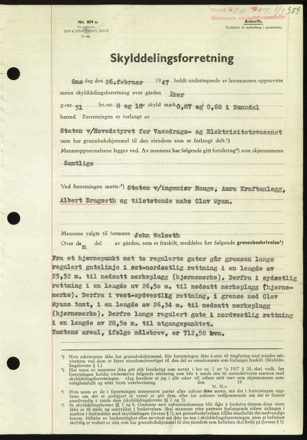 Nordmøre sorenskriveri, AV/SAT-A-4132/1/2/2Ca: Mortgage book no. A104, 1947-1947, Diary no: : 511/1947