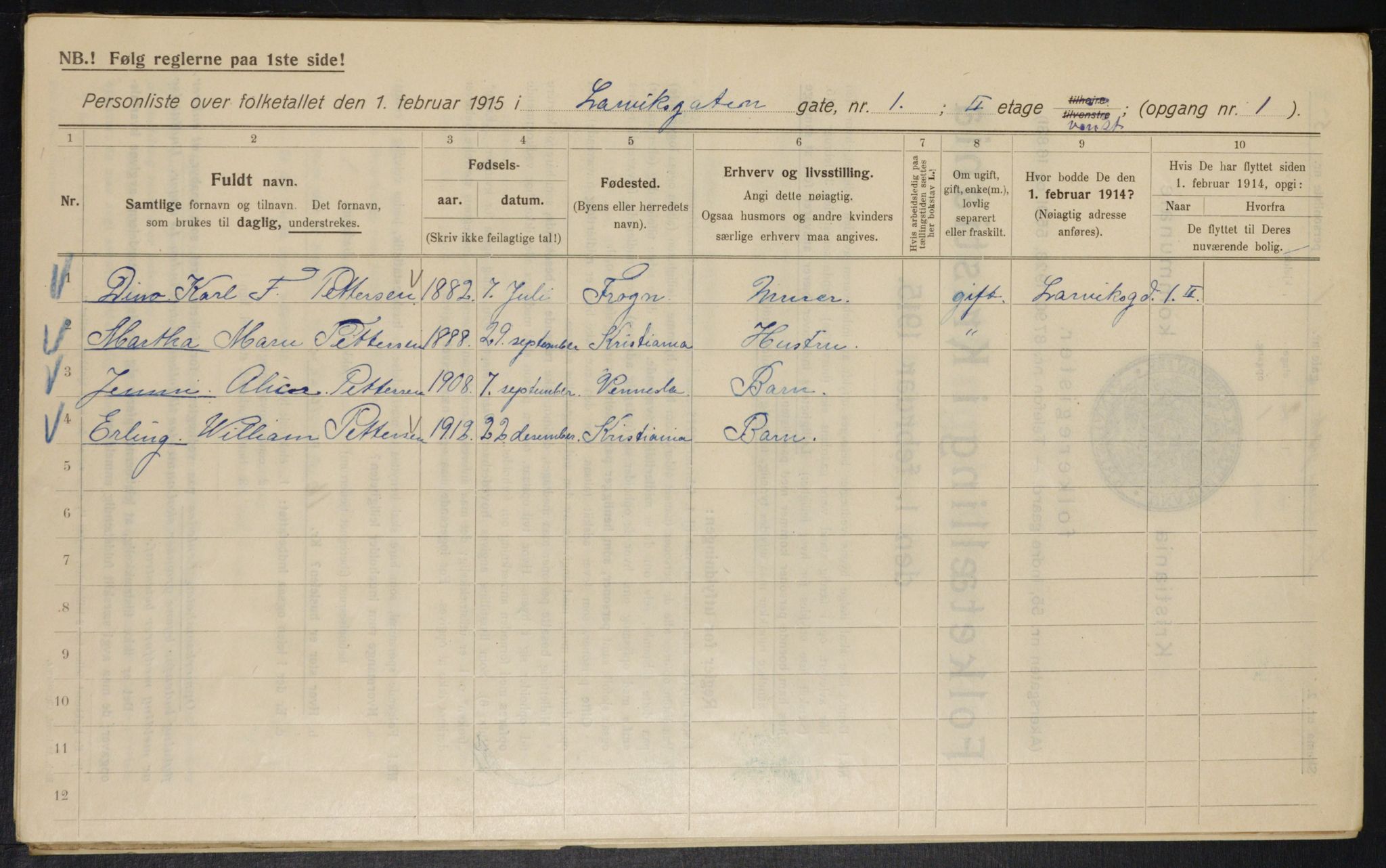 OBA, Municipal Census 1915 for Kristiania, 1915, p. 56584