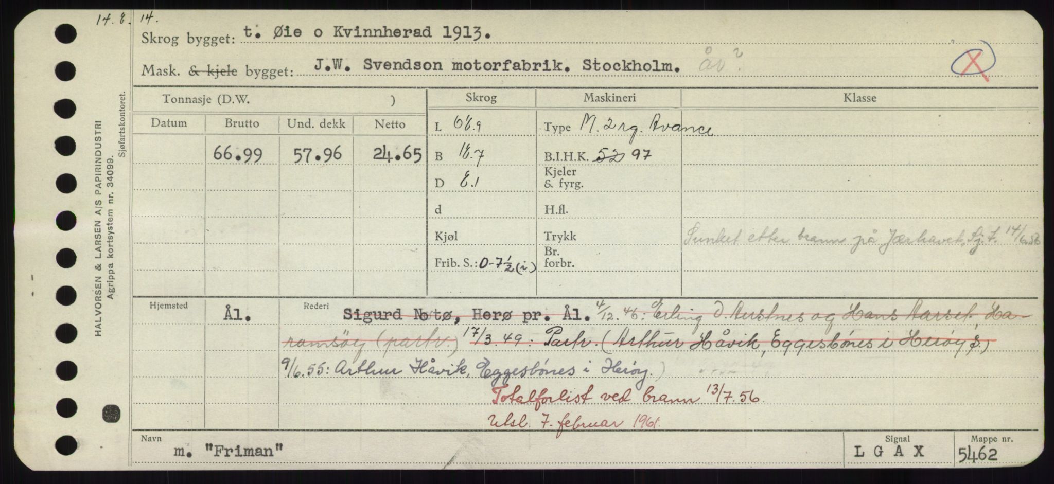 Sjøfartsdirektoratet med forløpere, Skipsmålingen, AV/RA-S-1627/H/Hd/L0011: Fartøy, Fla-Får, p. 461