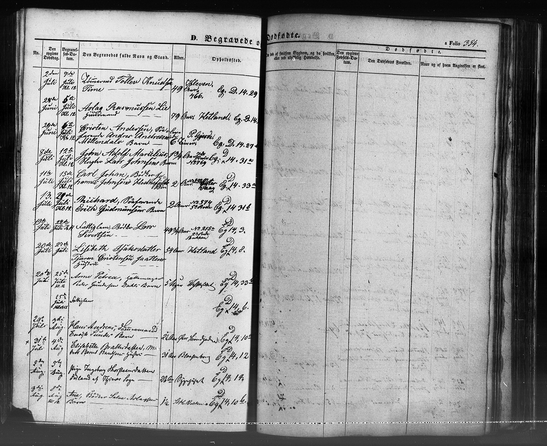 Domkirken sokneprestkontor, SAST/A-101812/001/30/30BB/L0009: Parish register (copy) no. B 9, 1850-1858, p. 354