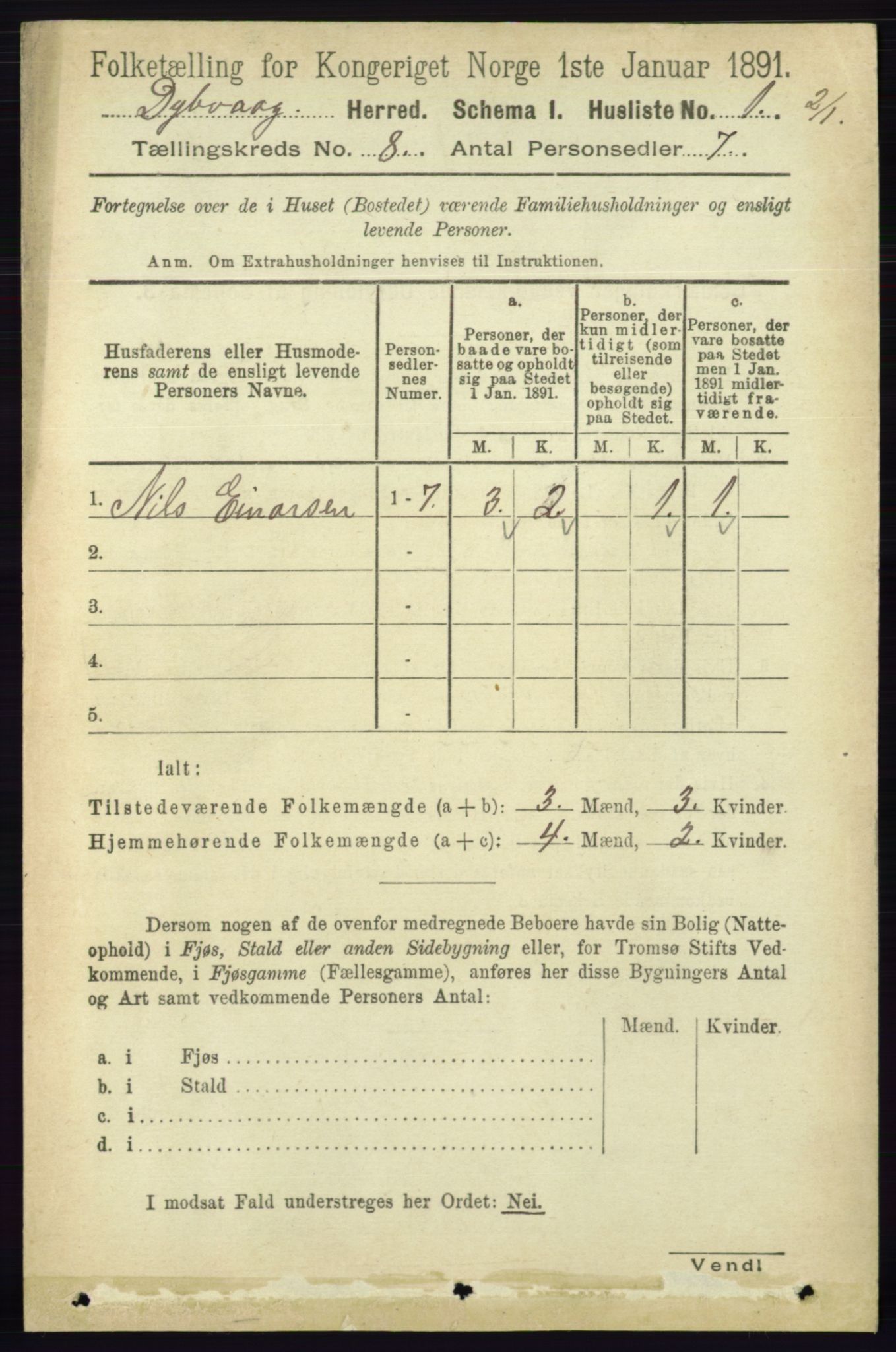 RA, 1891 census for 0915 Dypvåg, 1891, p. 2643