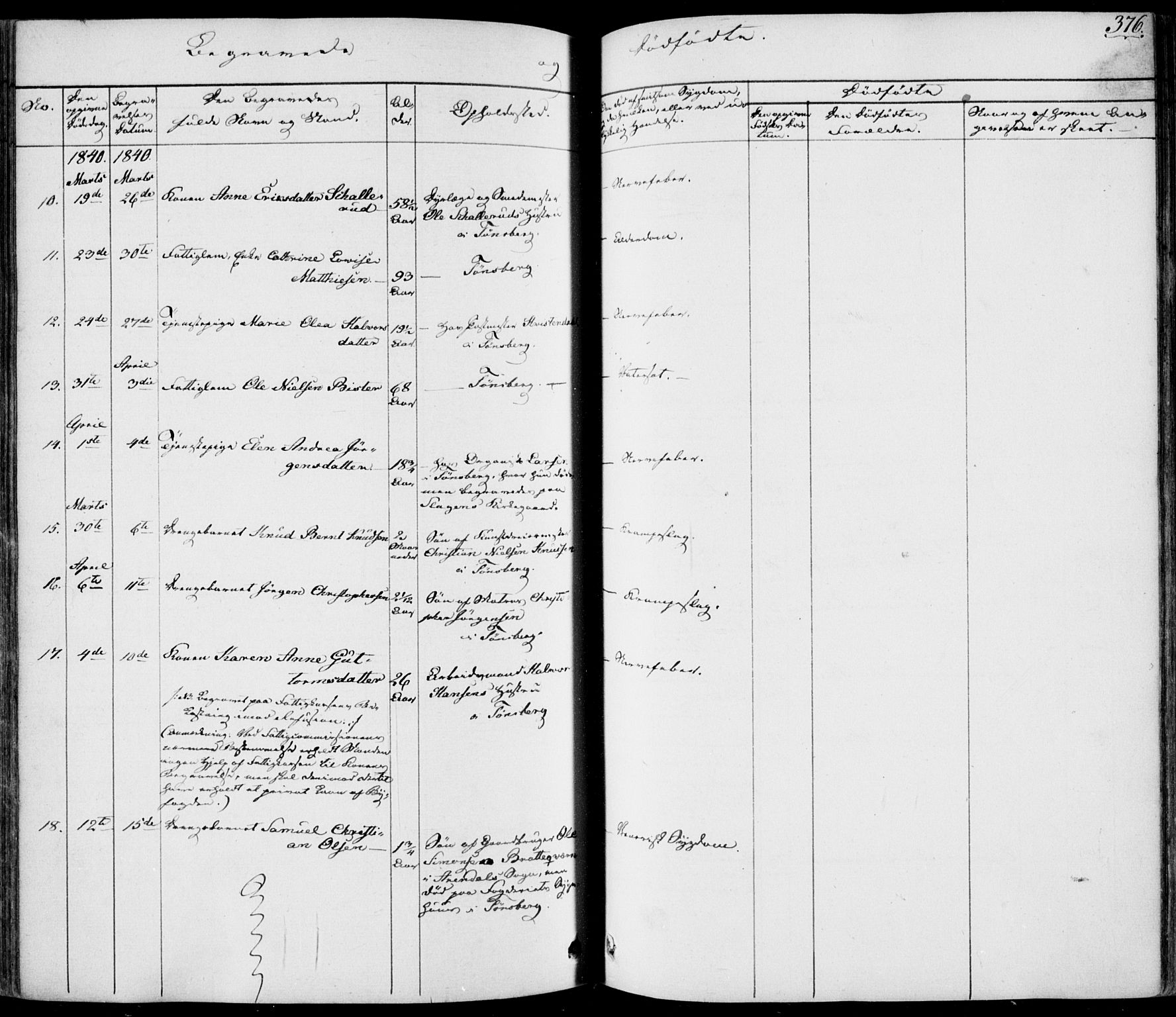 Tønsberg kirkebøker, AV/SAKO-A-330/F/Fa/L0006: Parish register (official) no. I 6, 1836-1844, p. 376