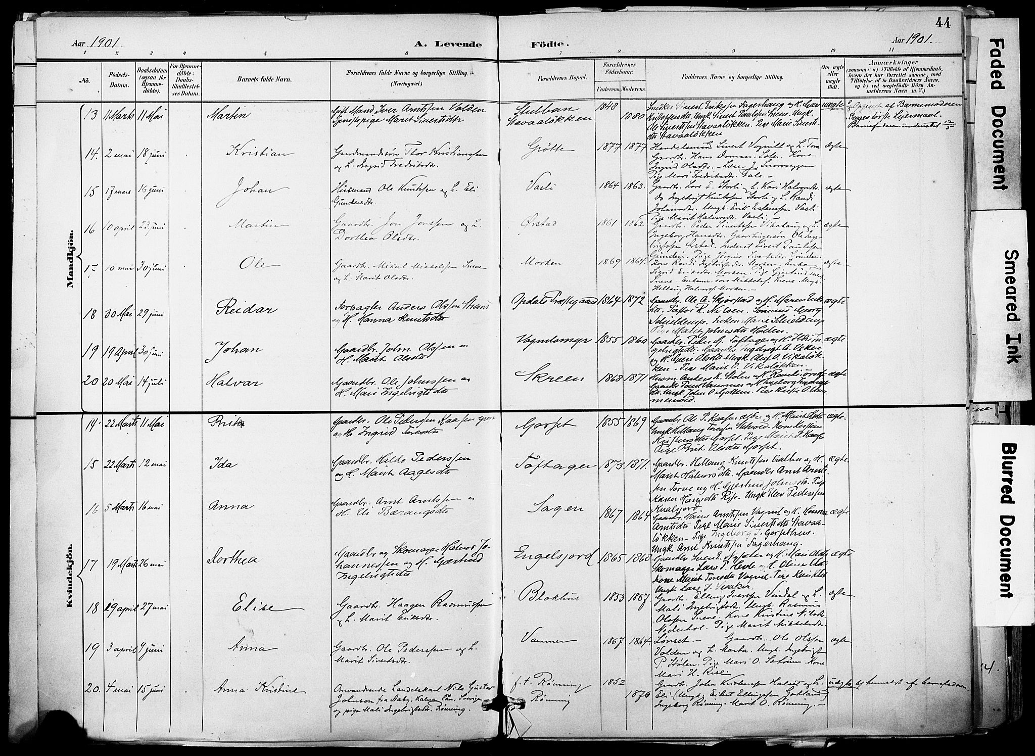 Ministerialprotokoller, klokkerbøker og fødselsregistre - Sør-Trøndelag, AV/SAT-A-1456/678/L0902: Parish register (official) no. 678A11, 1895-1911, p. 44