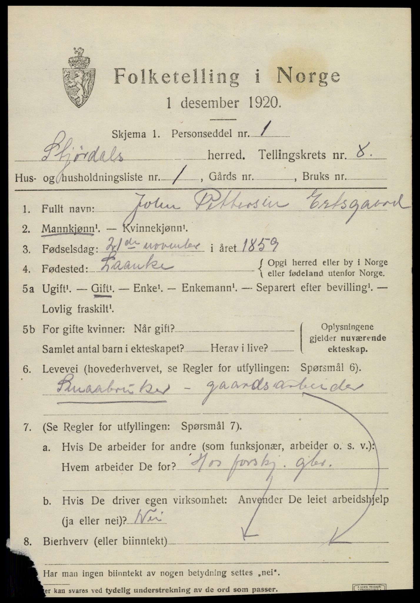 SAT, 1920 census for Stjørdal, 1920, p. 7770